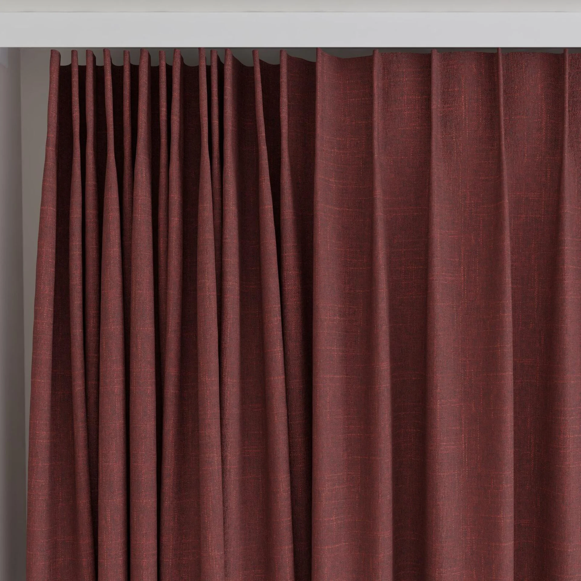 Top view of Cavalry Crimson, on curtain rail