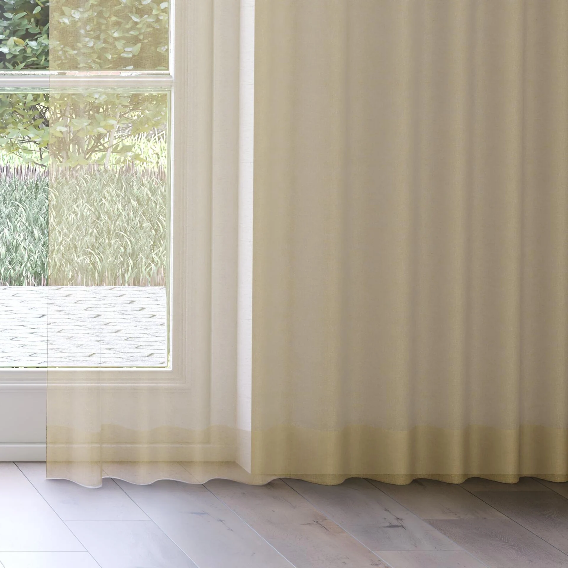 Bottom view of Pure Linen Willow, on curtain rail