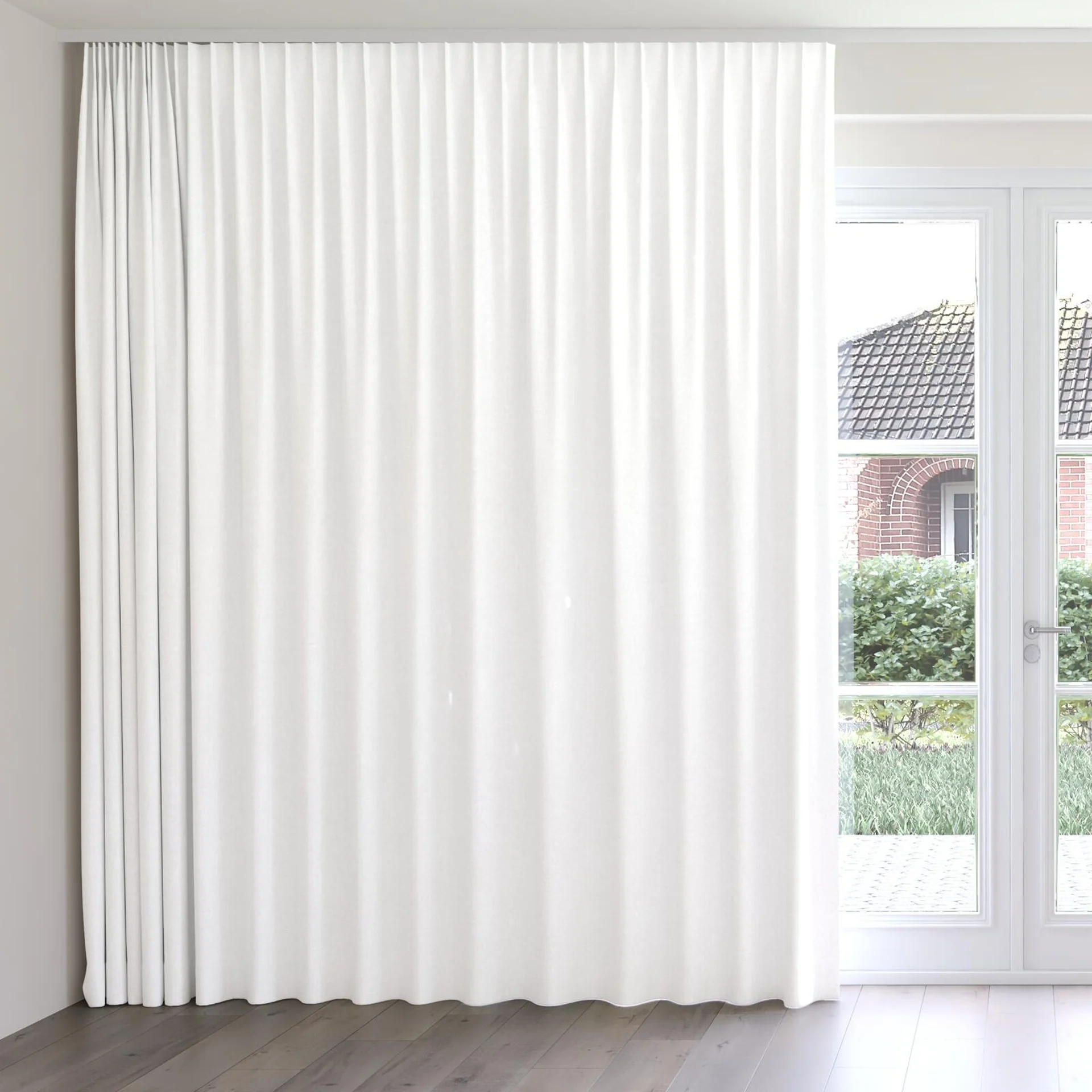 Front view of Cushy Albatross, on curtain rail