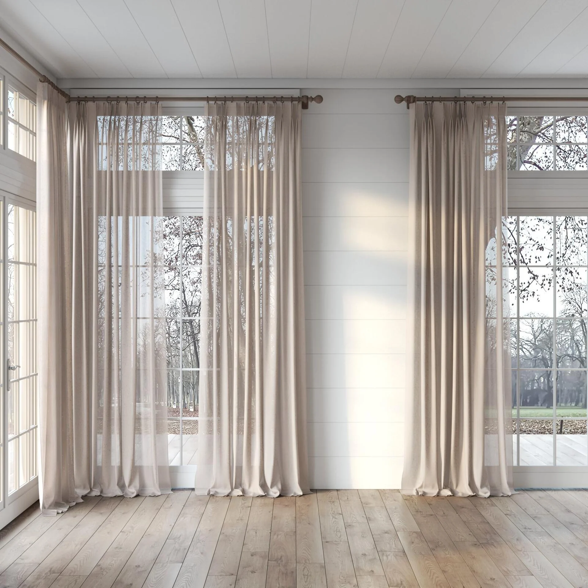 Full view of Antipodes Blush, puddled, on curtain rod