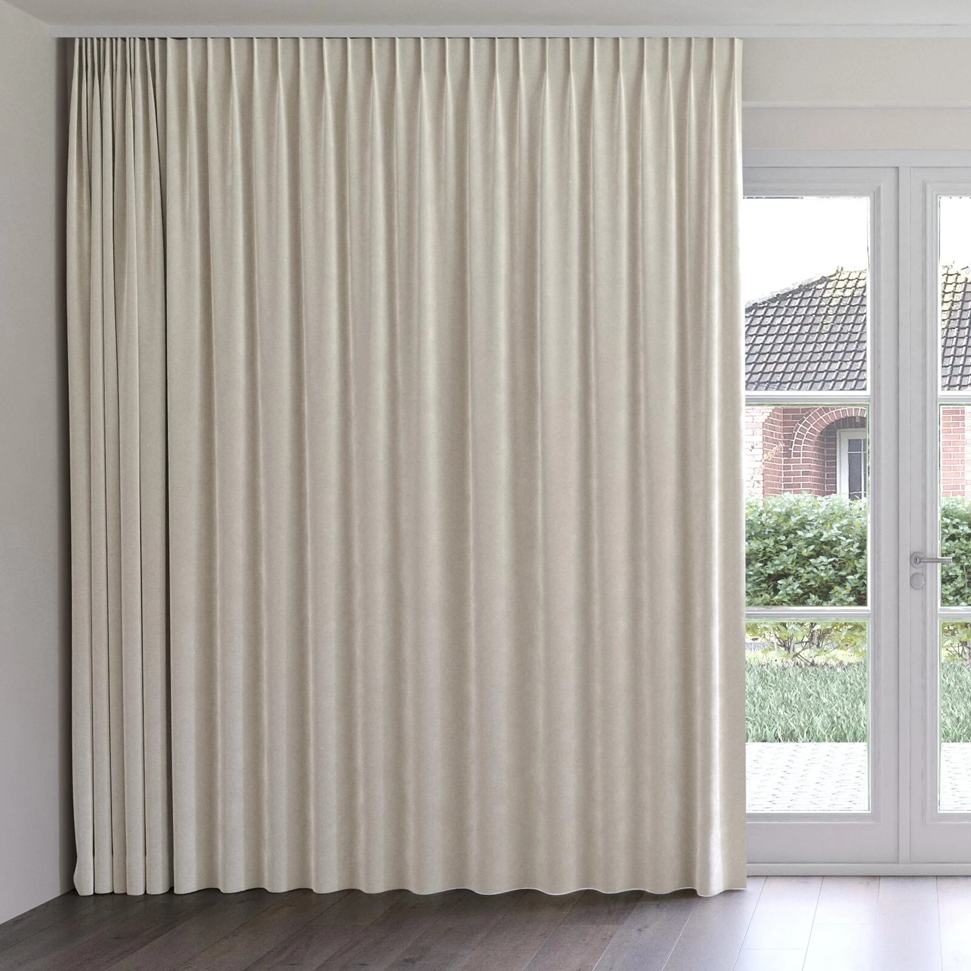 Front view of Geneva Feather, on curtain rail