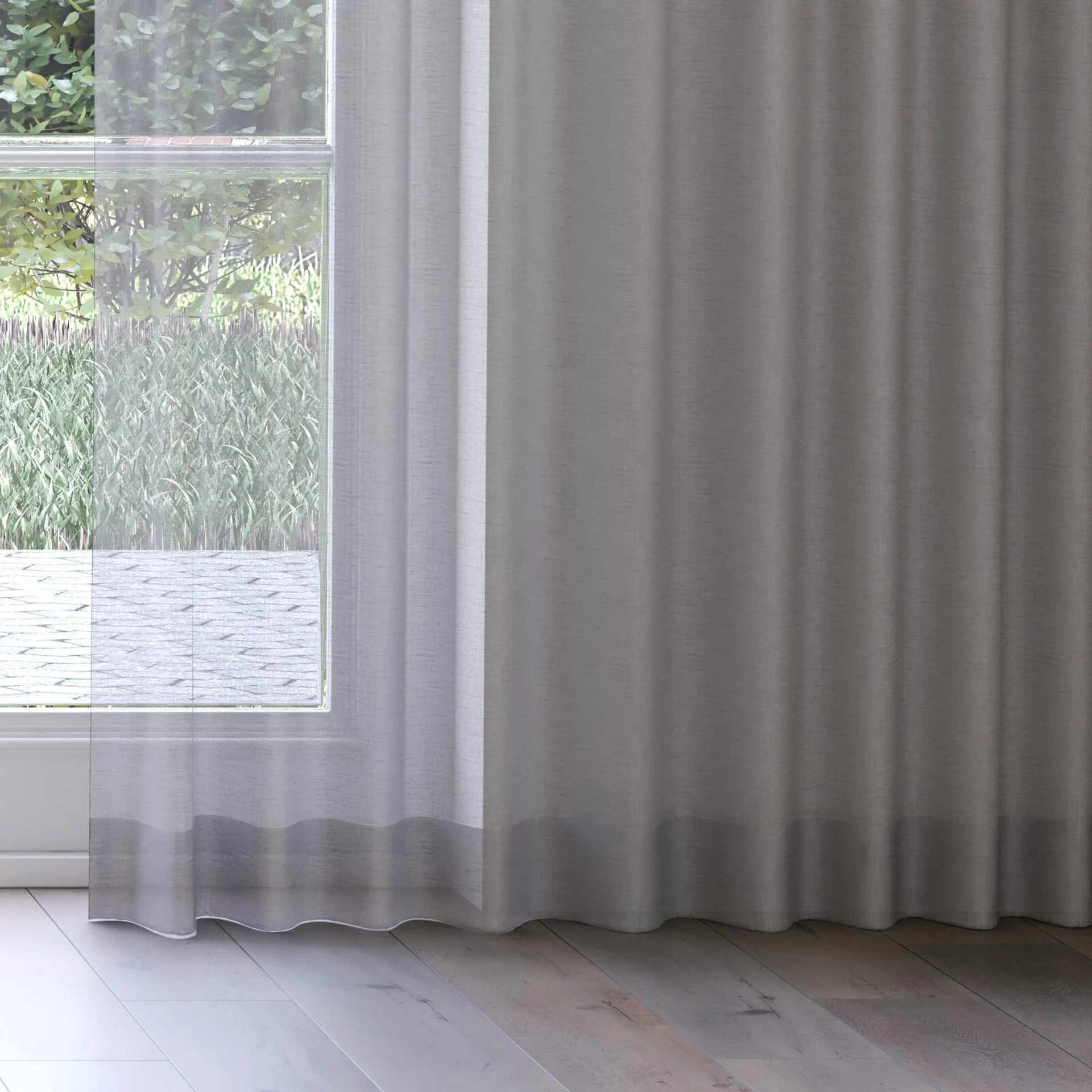 Bottom view of Cavalier Pewter, on curtain rail