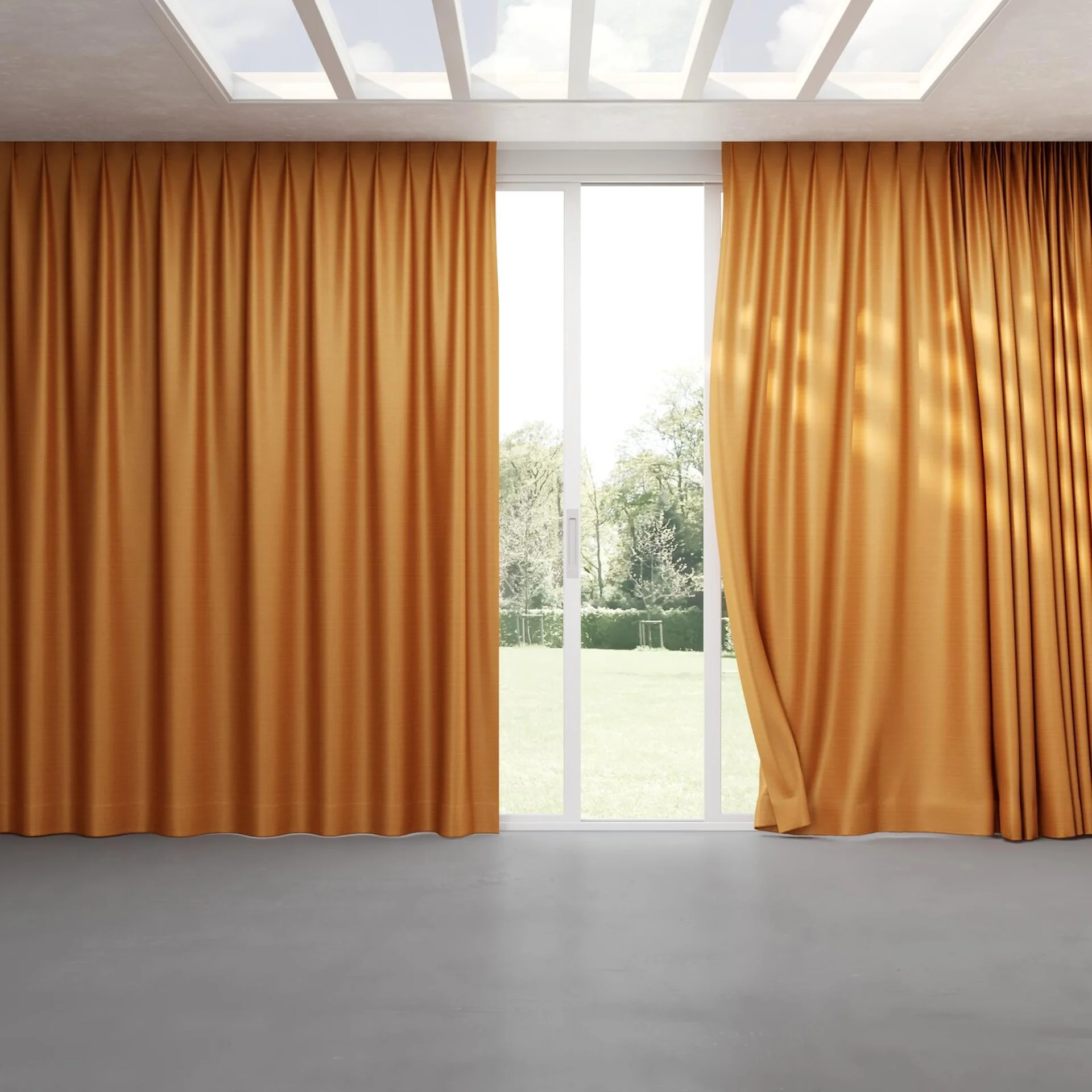 Full view of Silky Silky Terracotta, pinch pleat
