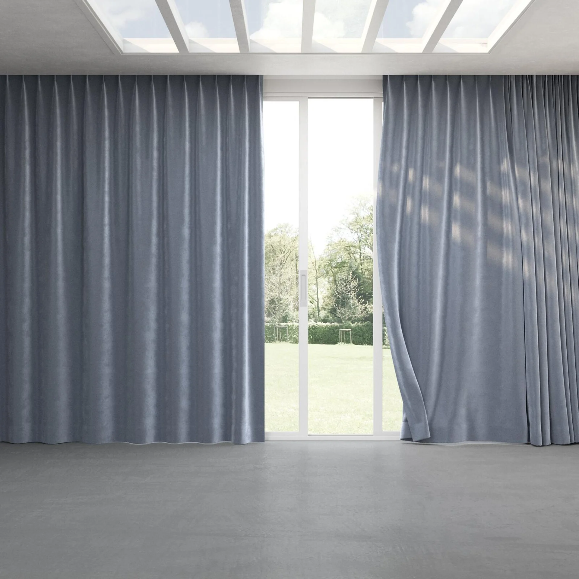 Full view of Velvelux Royal, pinch pleat