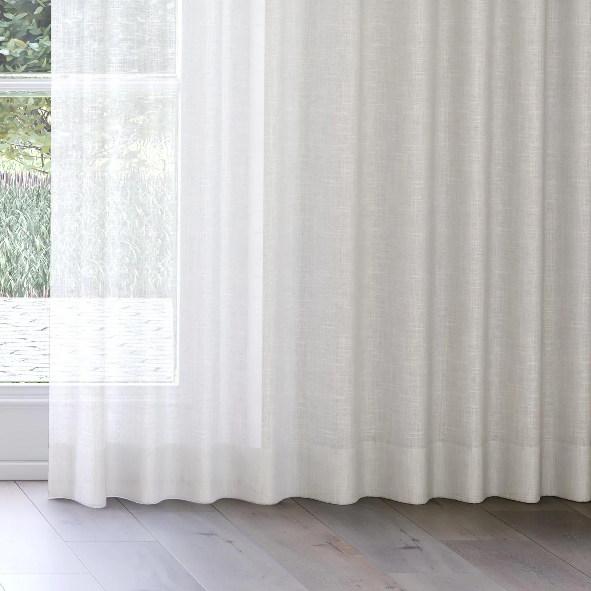 Bottom view of Angelic Pelican, on curtain rail