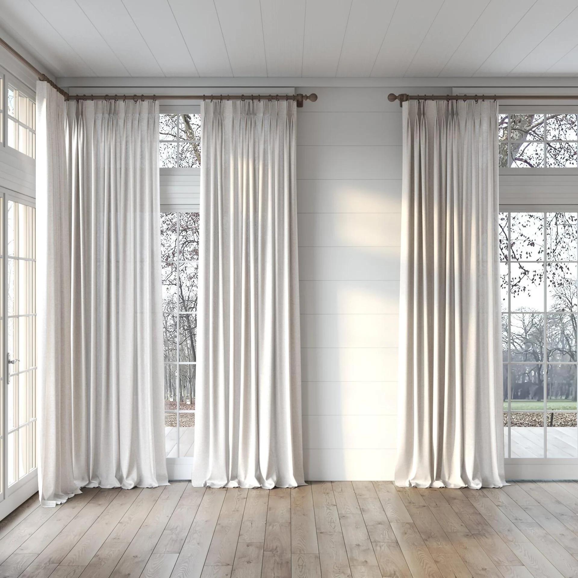 Full view of Envoy 2 Cameo 320cm, puddled, on curtain rod