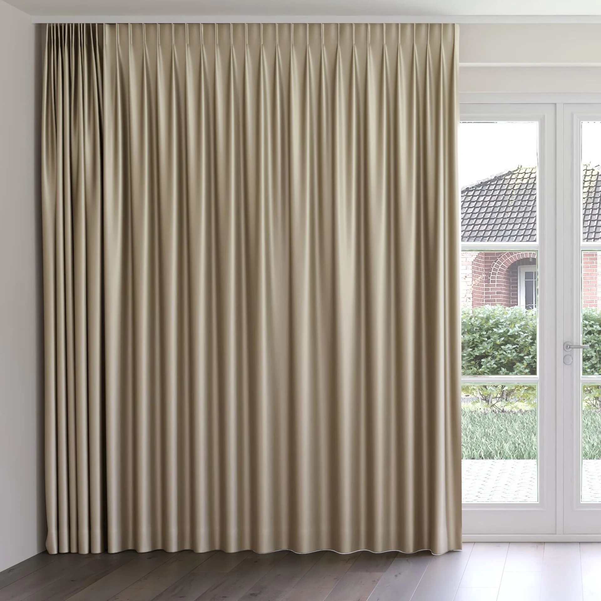 Front view of Moonbeam Funghi, on curtain rail