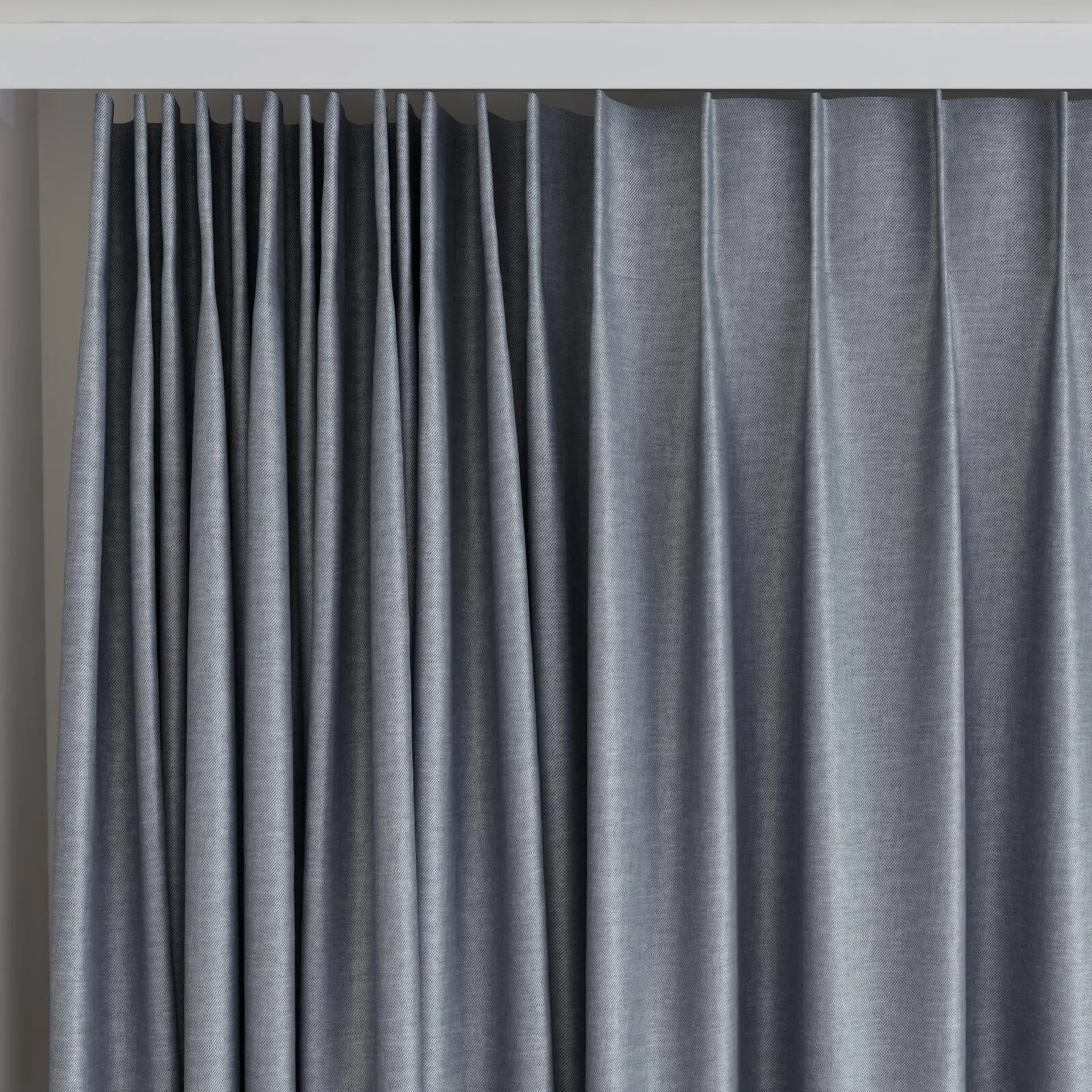 Top view of Glamour Zinc, on curtain rail