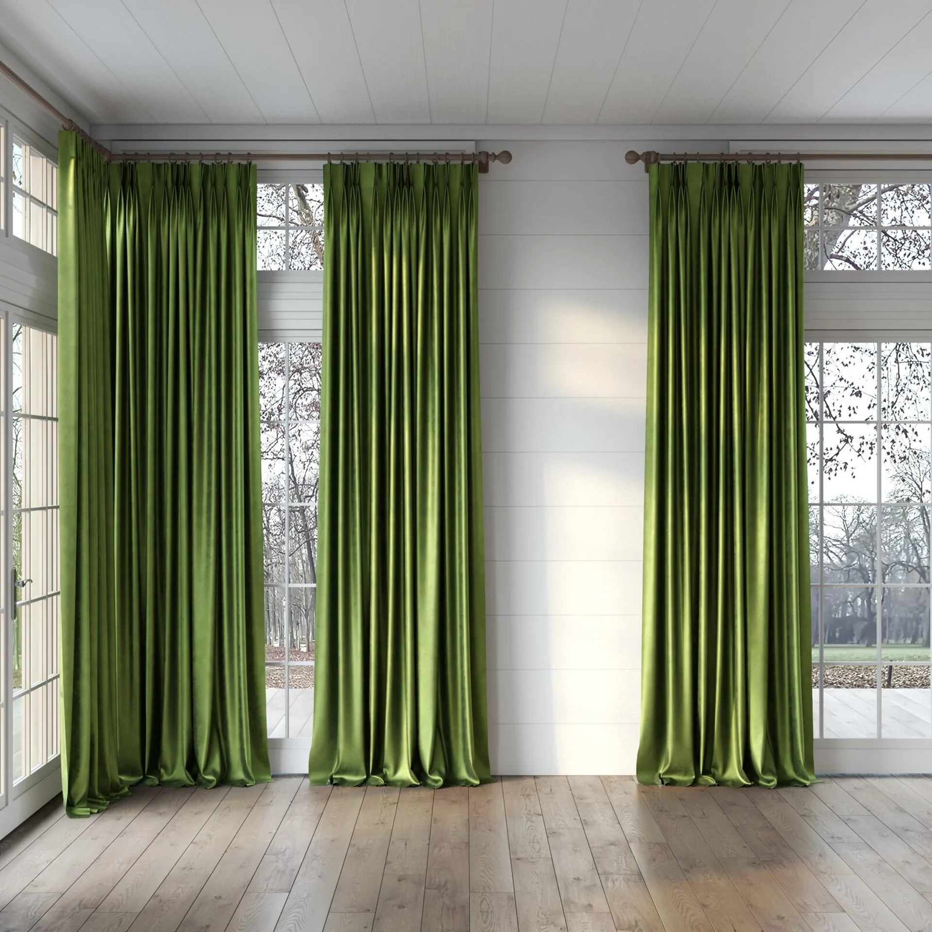 Full view of Fizz Cactus, puddled, on curtain rod