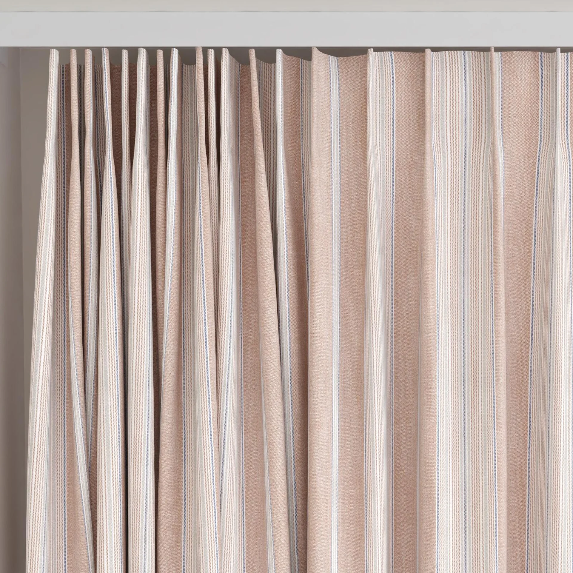 Top view of Chambray Multi Clay, on curtain rail