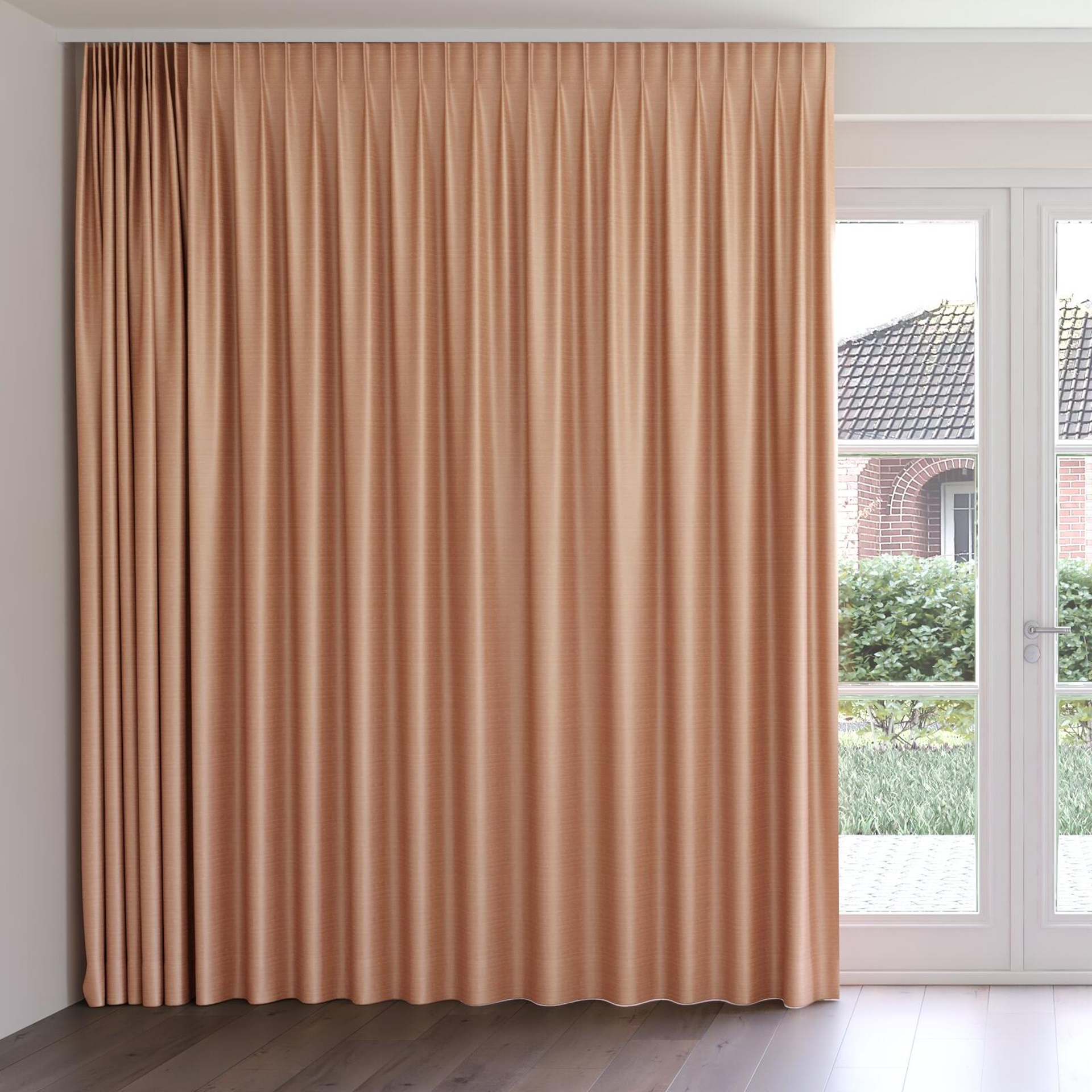 Front view of Silky Salmon, on curtain rail