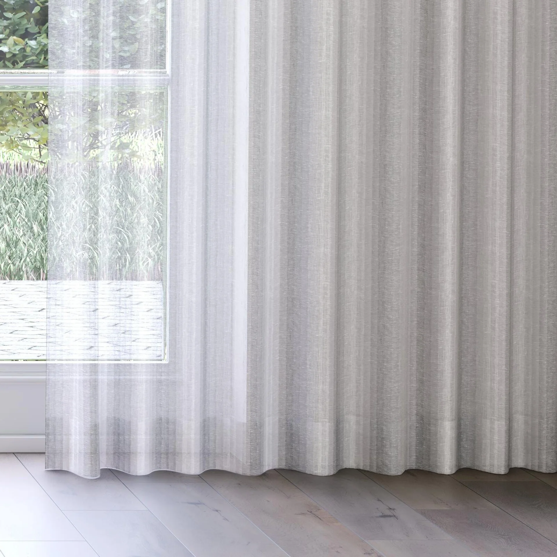 Bottom view of Aligned Mono, on curtain rail