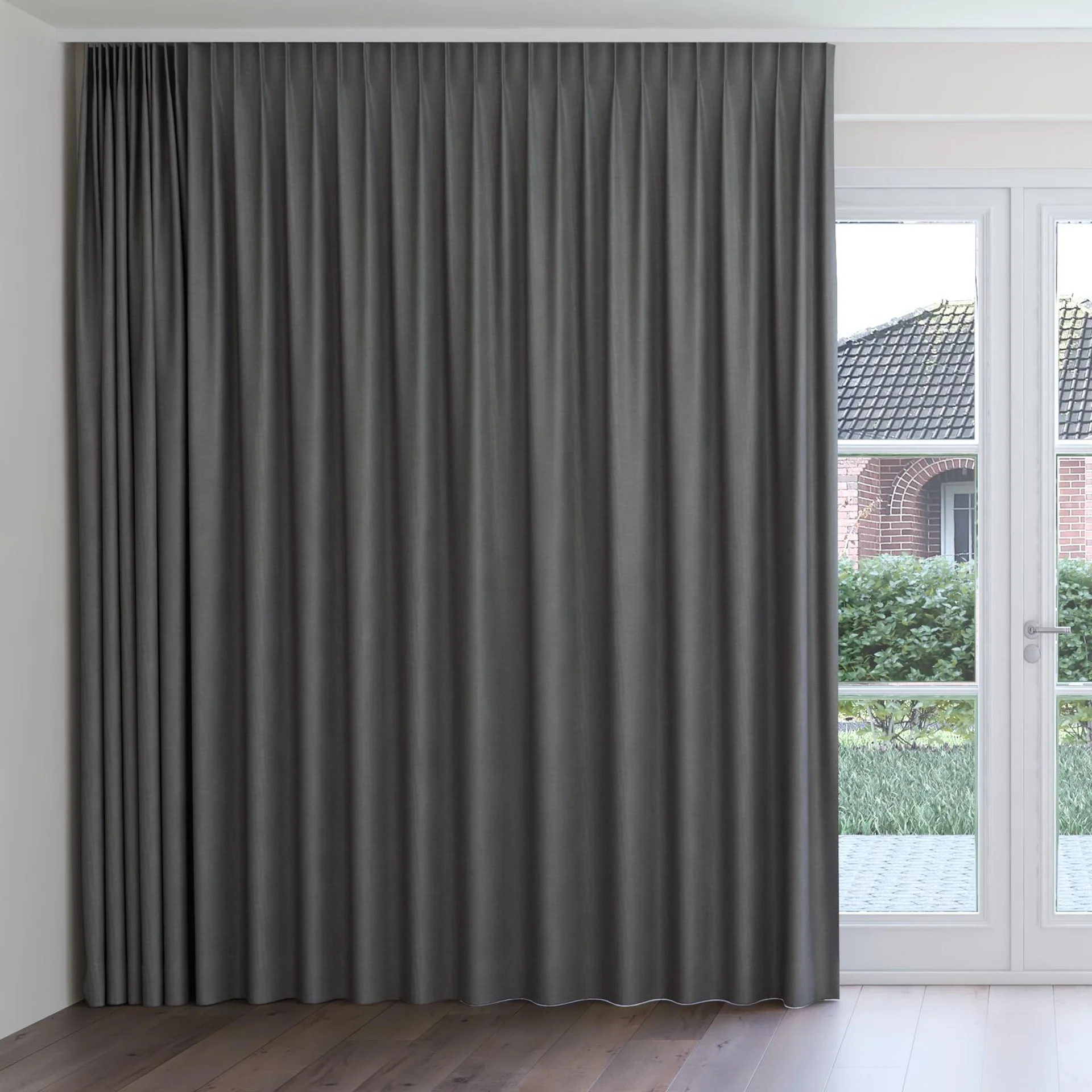 Front view of Casual Steel, on curtain rail