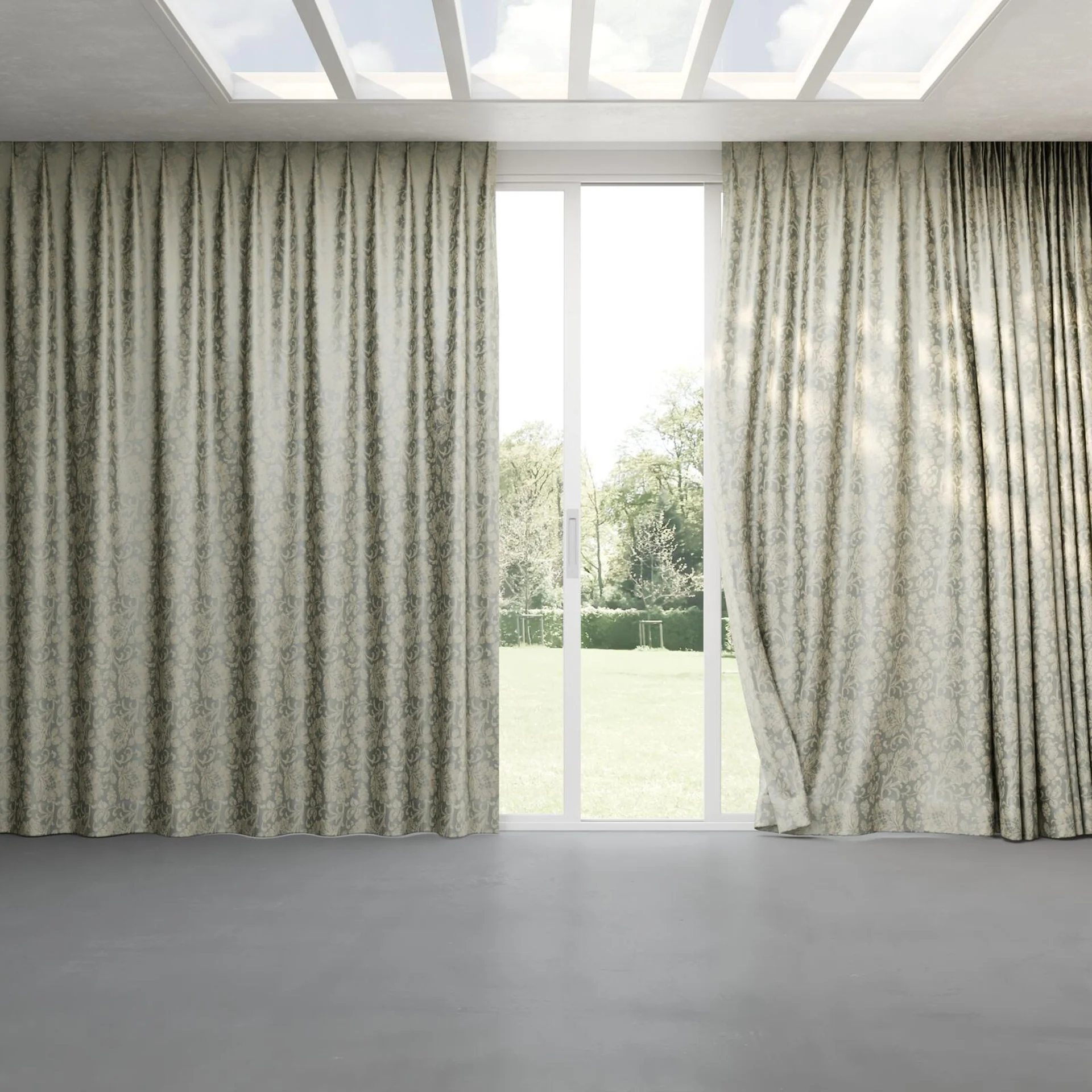 Full view of Florentine Mineral, pinch pleat