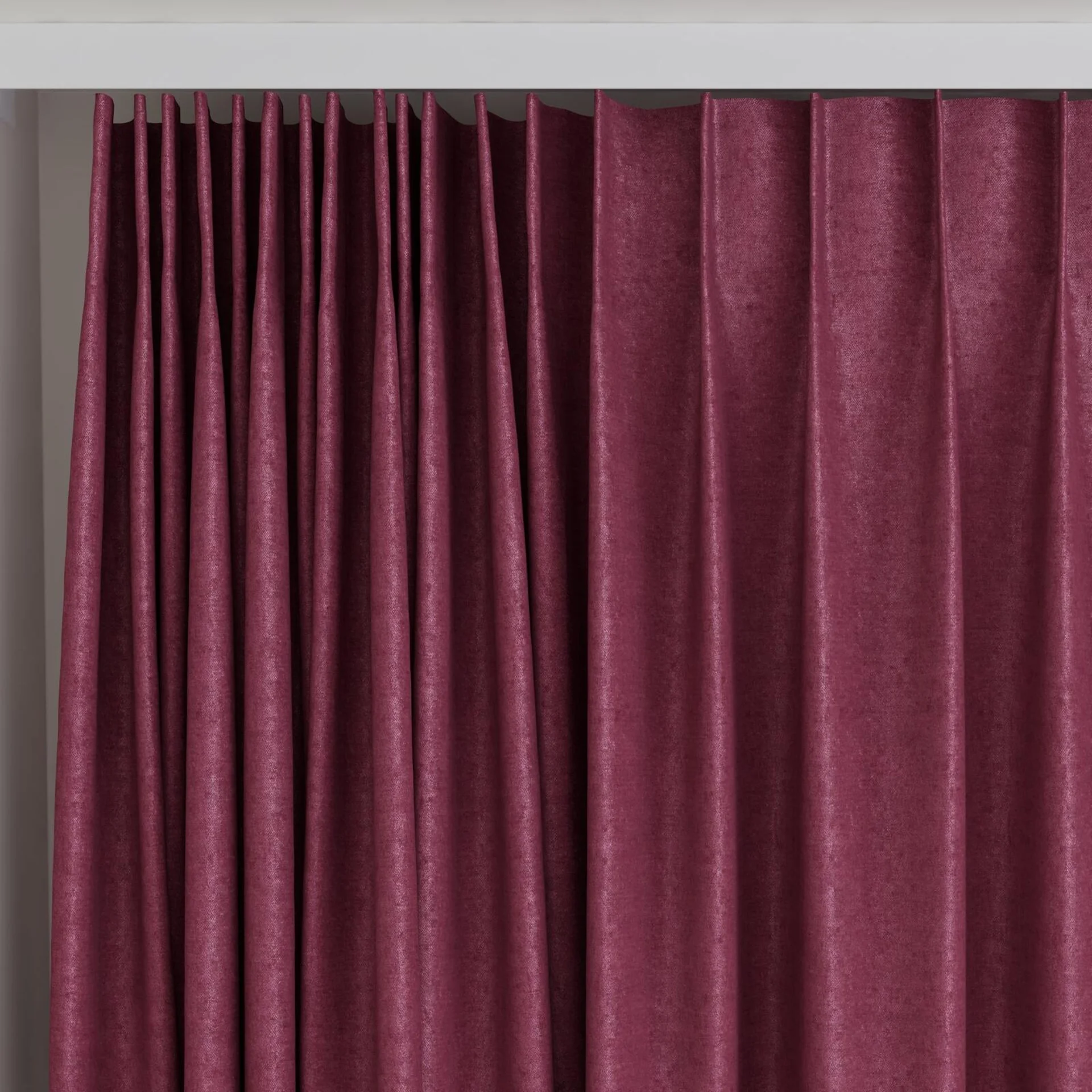 Top view of Drama Plum, on curtain rail
