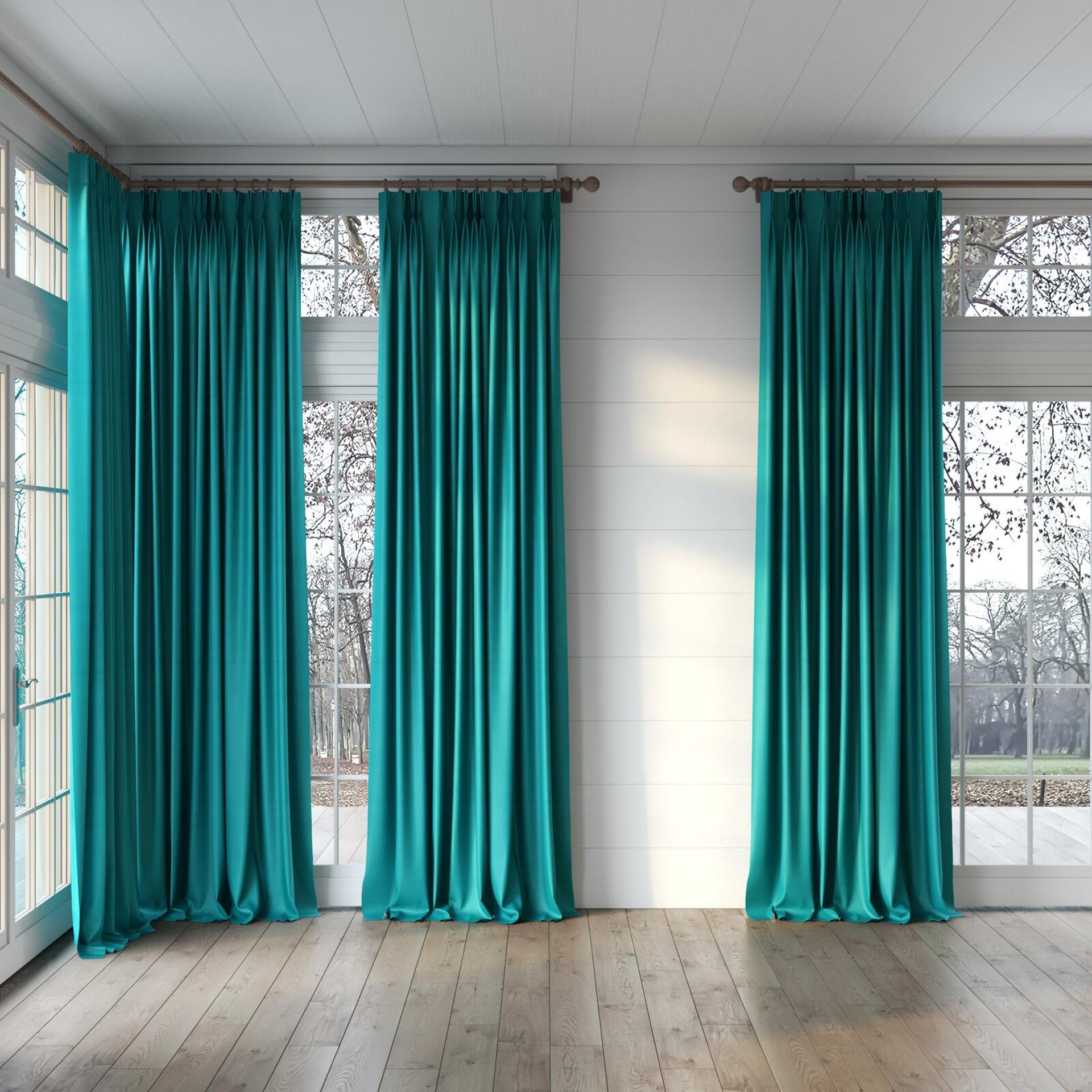 Full view of Warlock Jade, puddled, on curtain rod