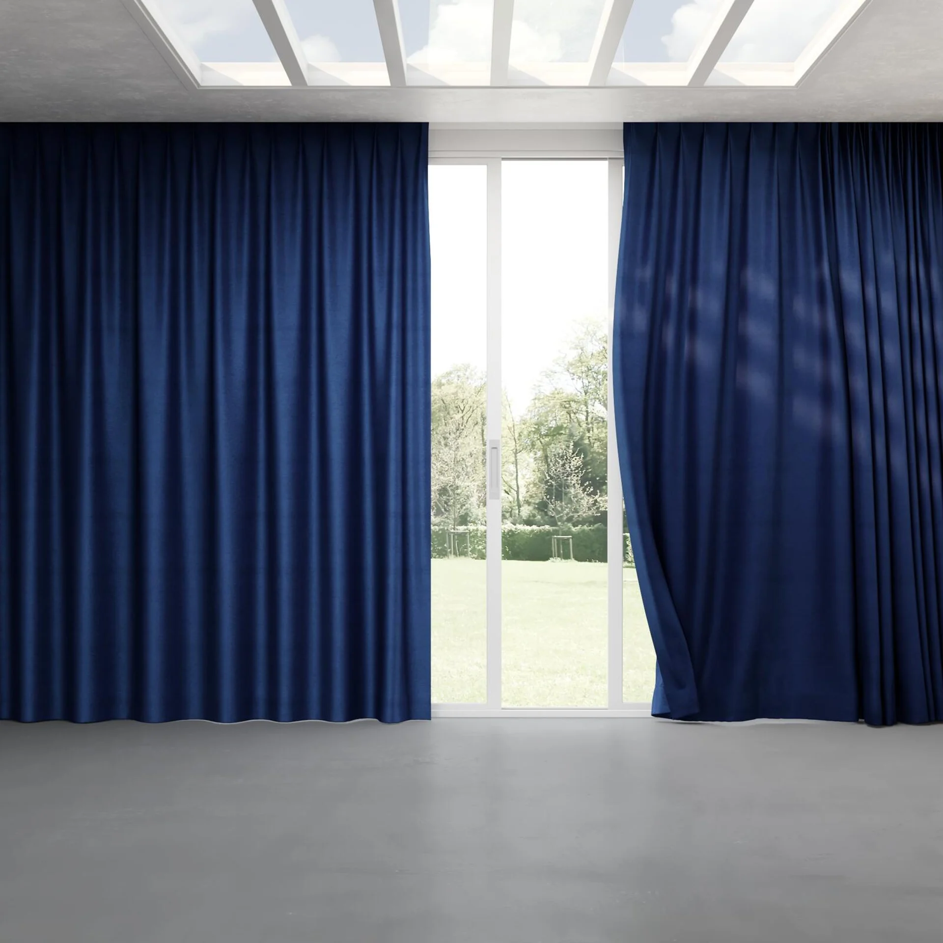 Full view of Baron Cobalt, pinch pleat