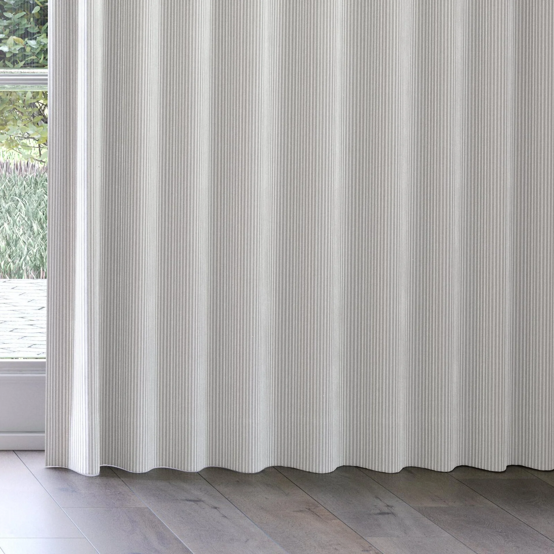 Bottom view of Embrace Silver, on curtain rail