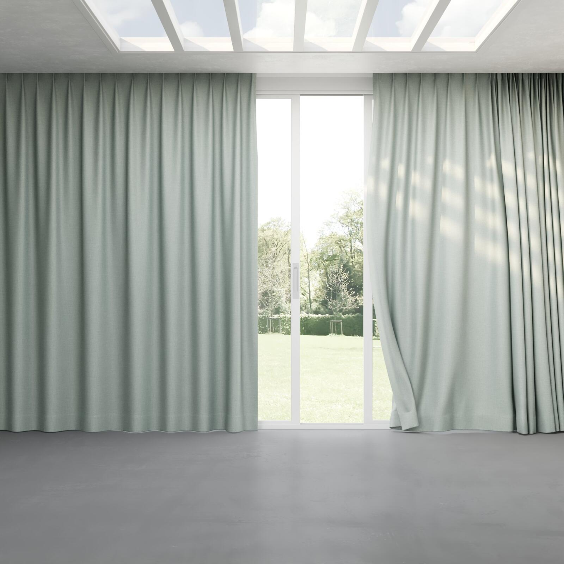 Full view of Frisco Duckegg, pinch pleat