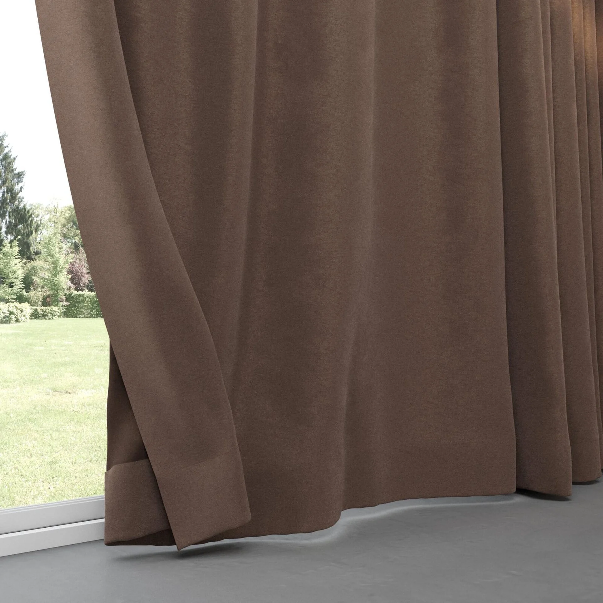 Bottom view of Moon Chocolate, pinch pleat