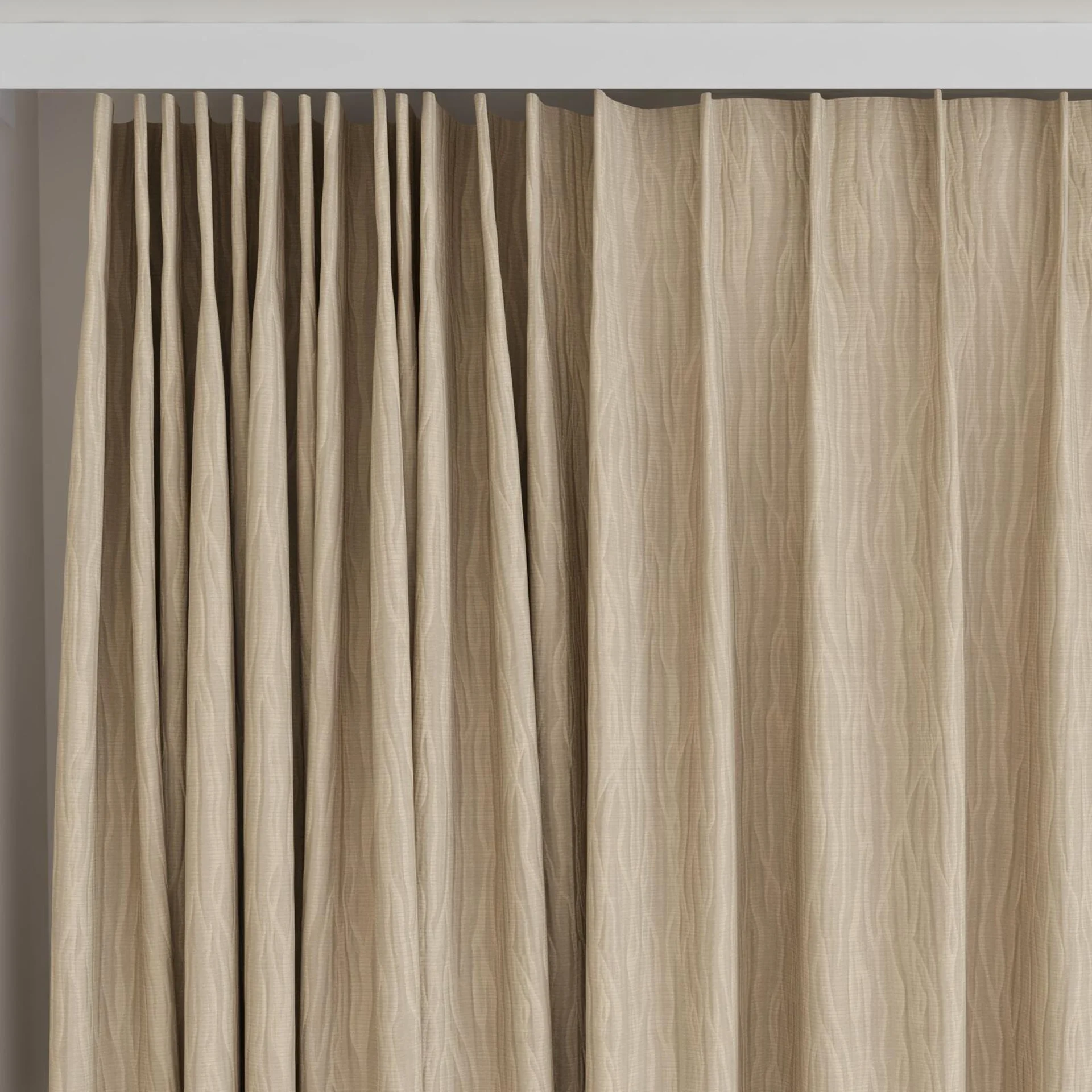 Top view of Sandrift Caramel, on curtain rail