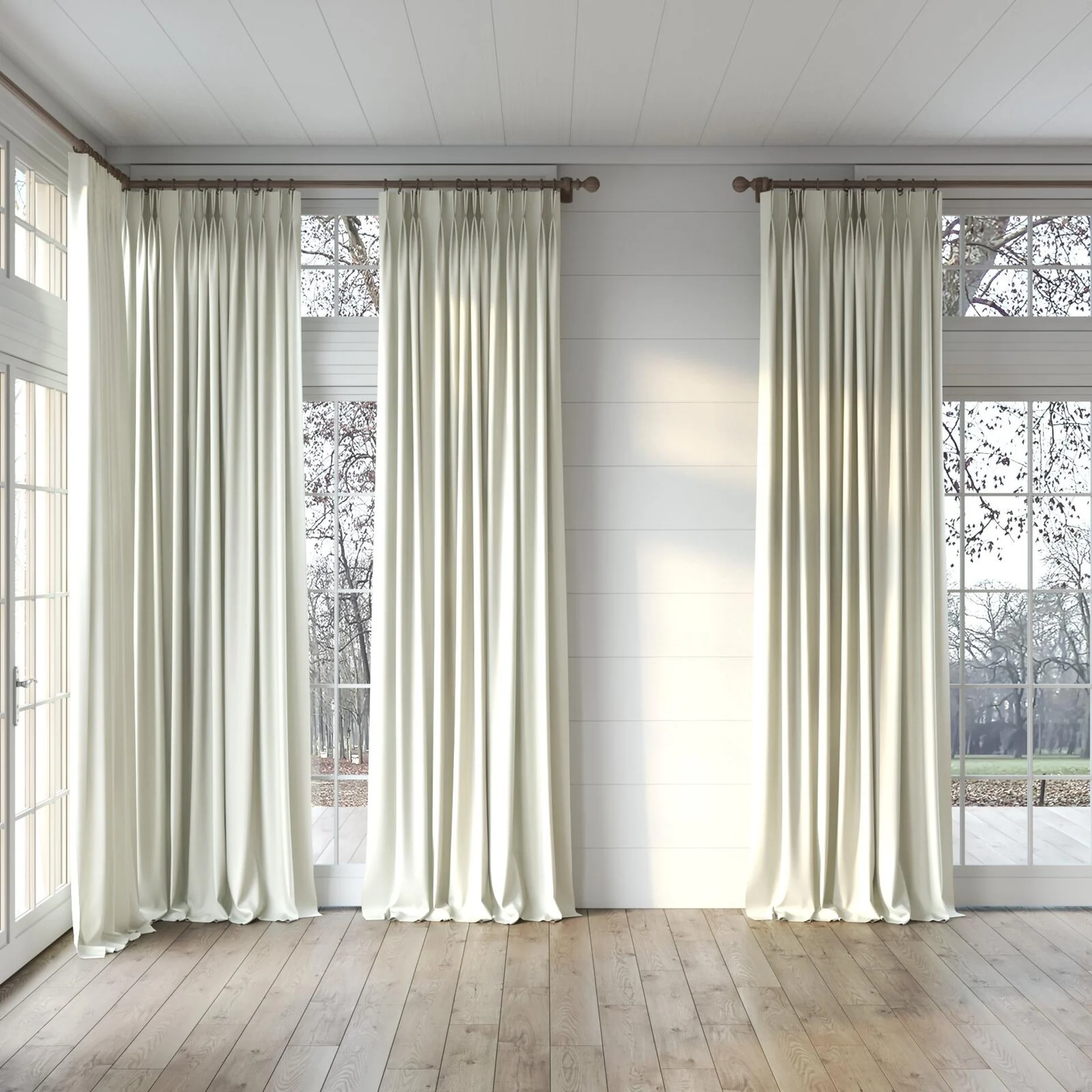 Full view of Eclipse Blackout Linen, puddled, on curtain rod