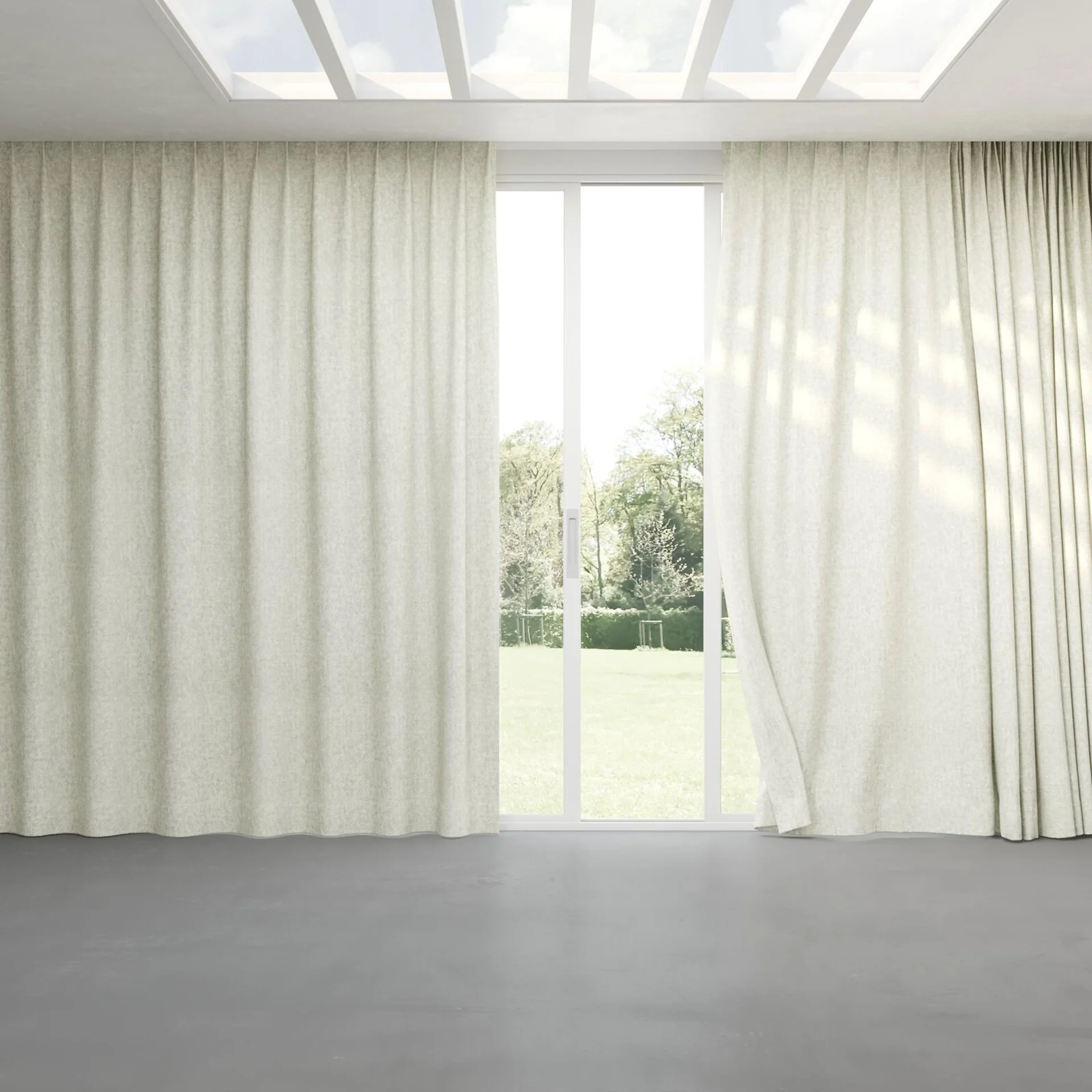 Full view of Renaissance Cream, pinch pleat