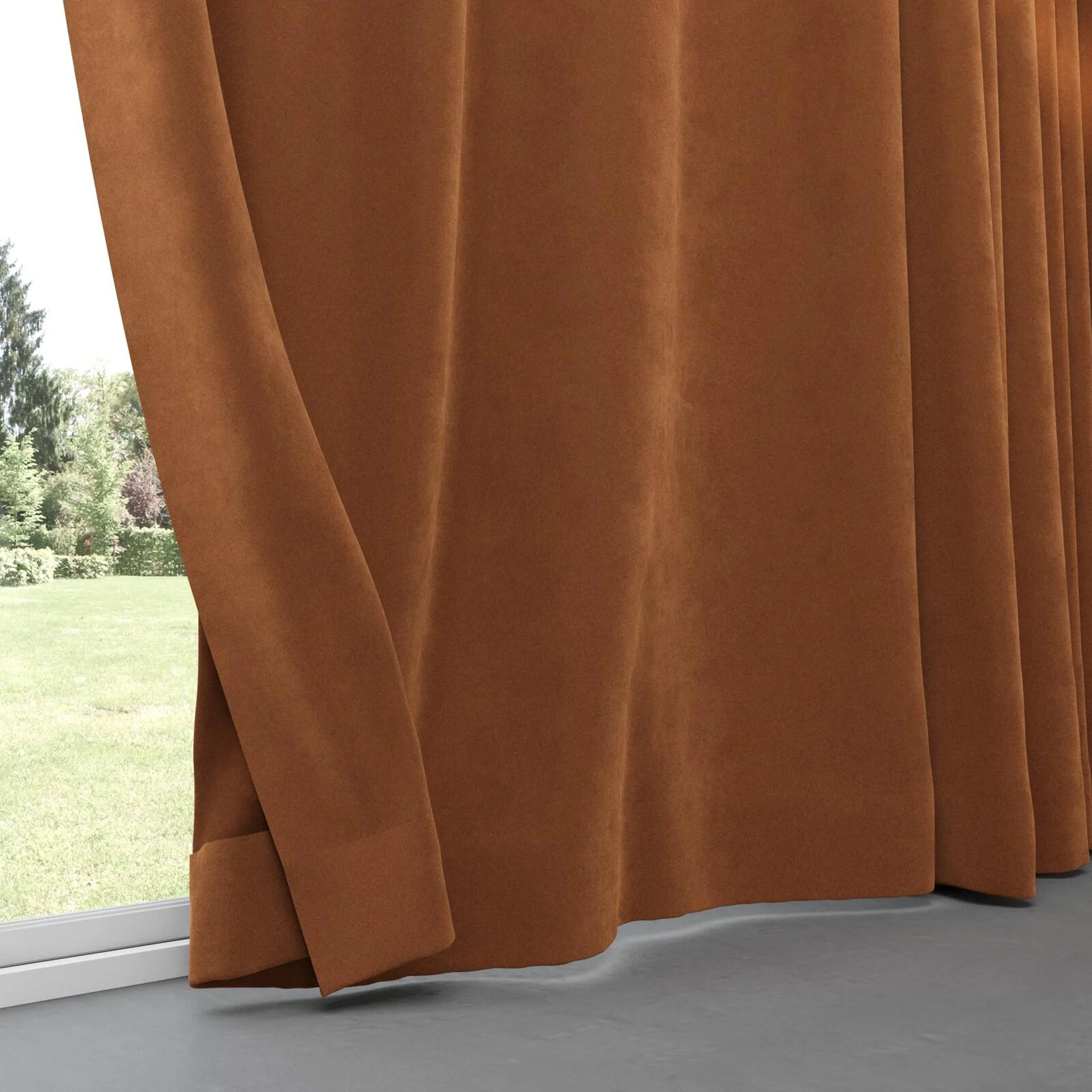 Bottom view of Lux Velvet Nut 8401, pinch pleat