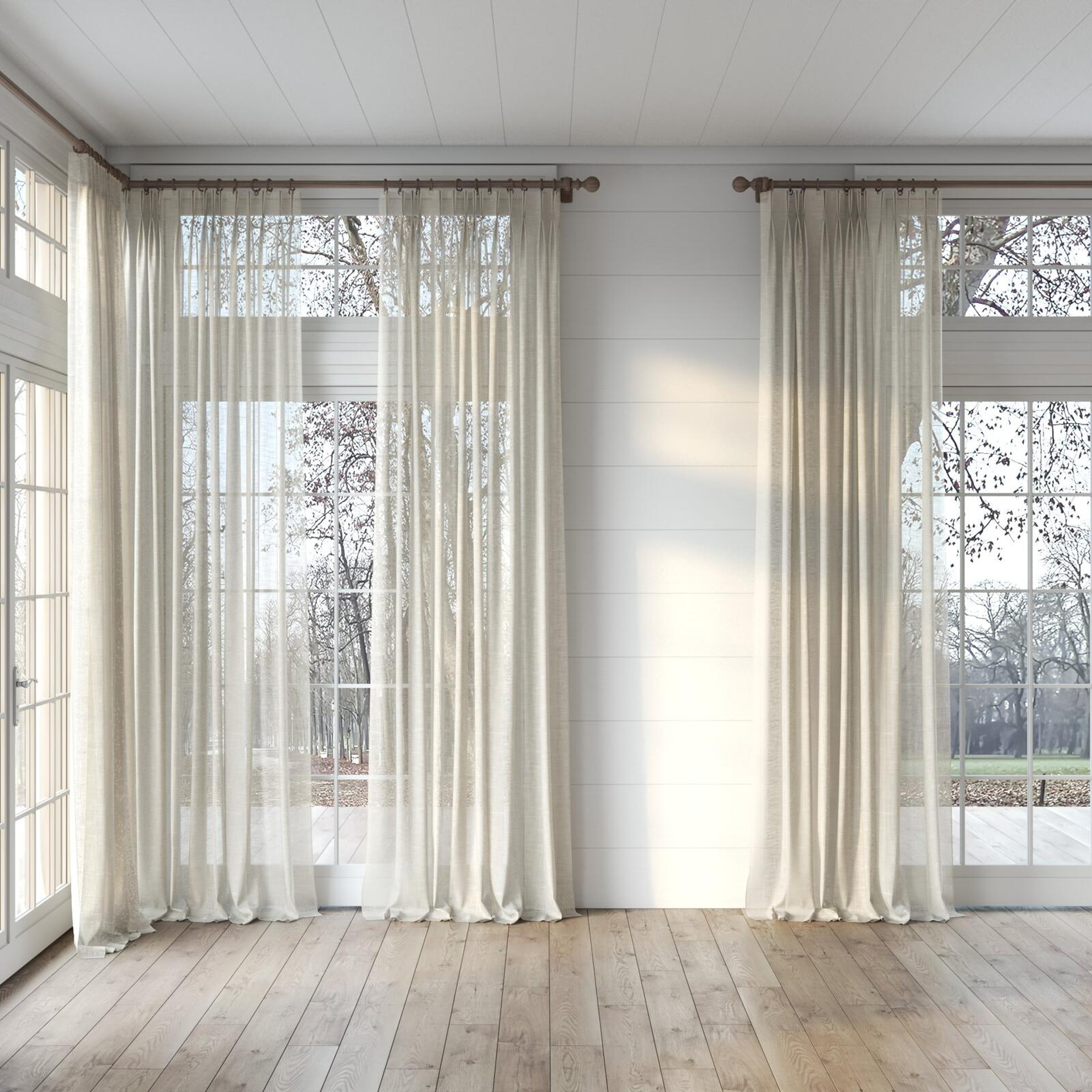 Full view of Savina Clay, puddled, on curtain rod