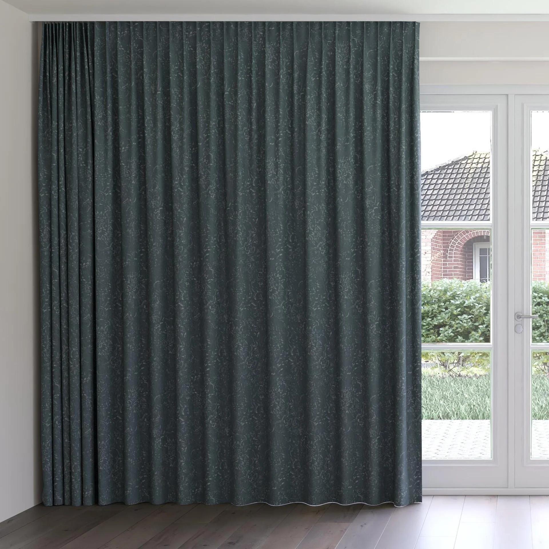 Front view of Azulejo Petrol, on curtain rail