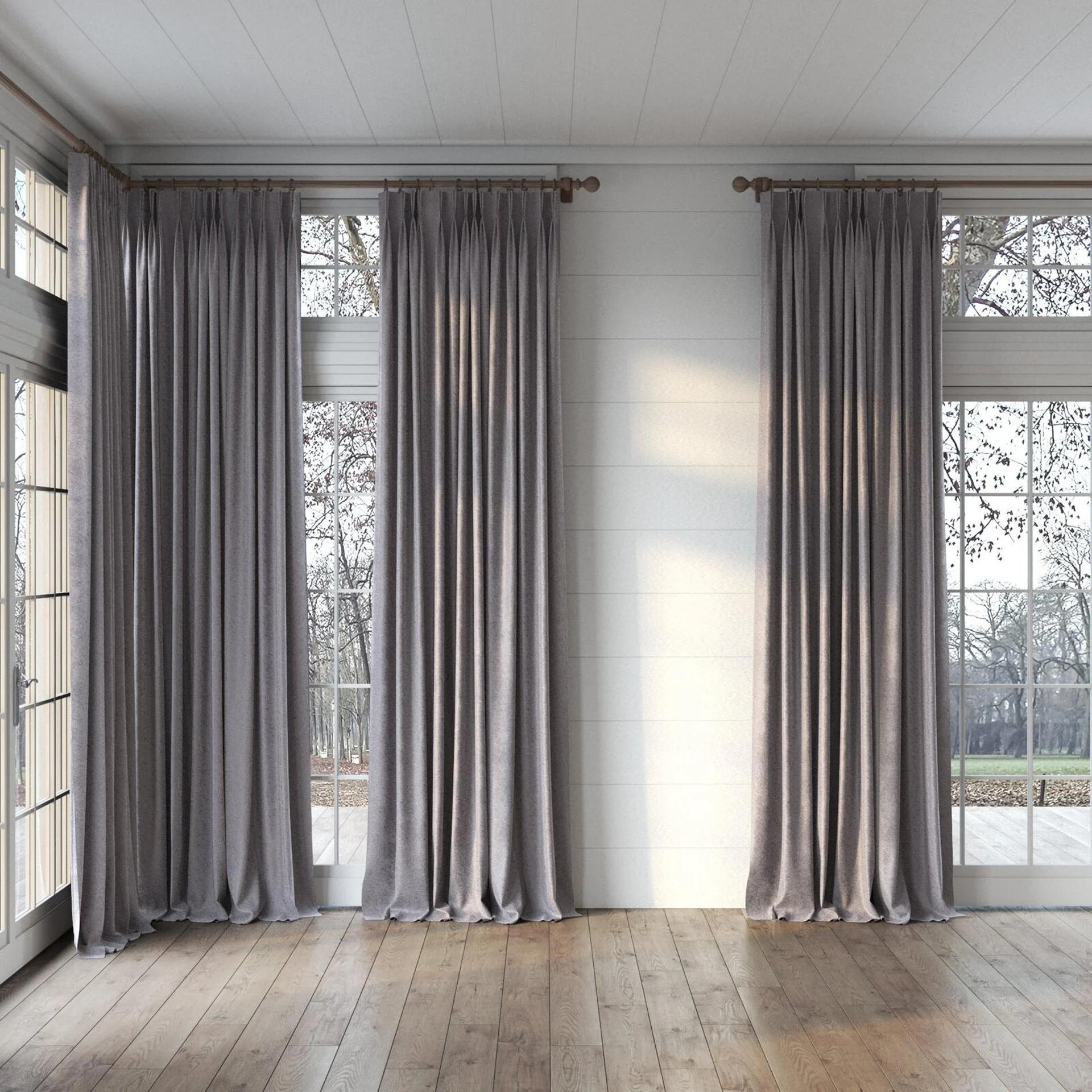 Full view of Brigadier Slate, puddled, on curtain rod