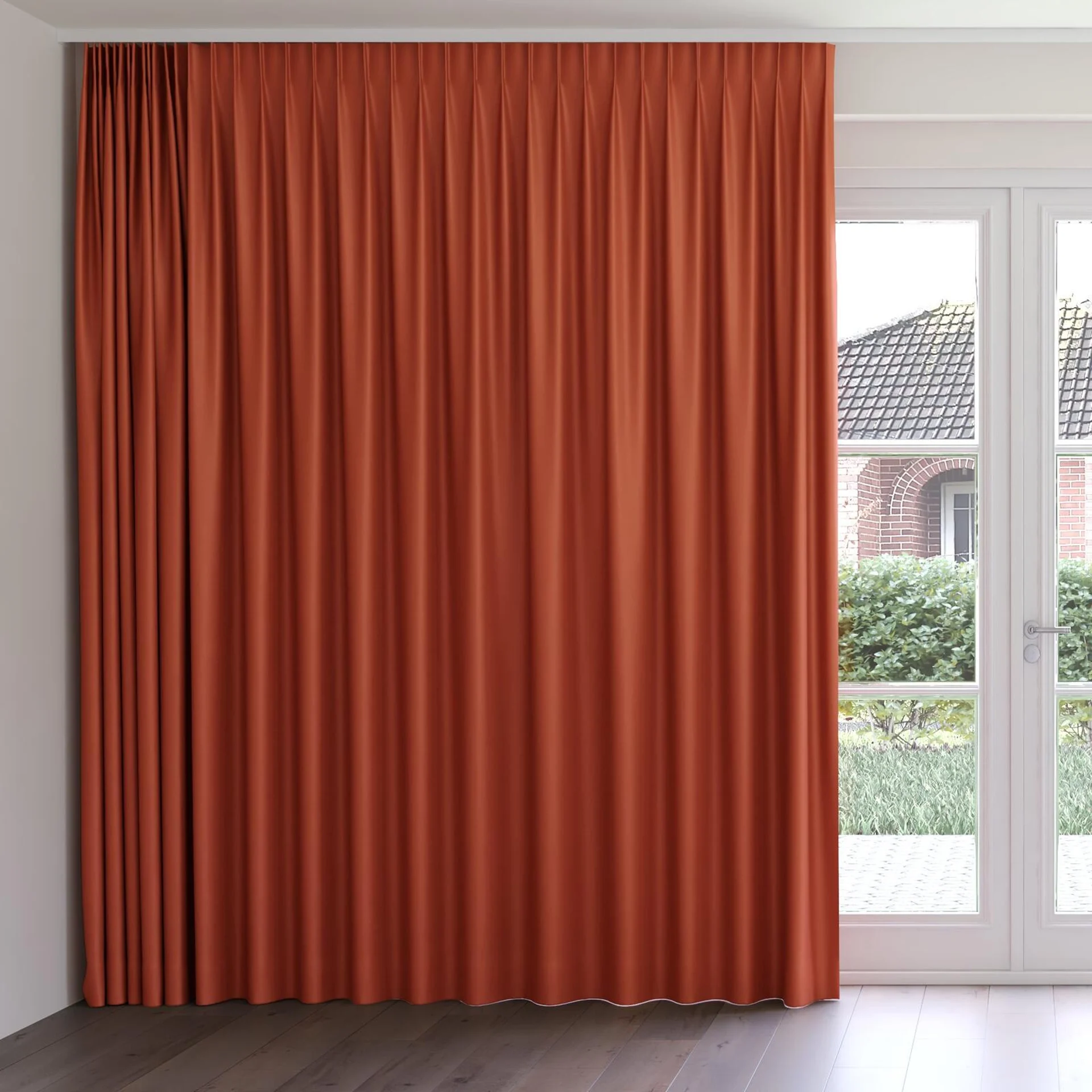 Front view of Re-Vive Rust, on curtain rail