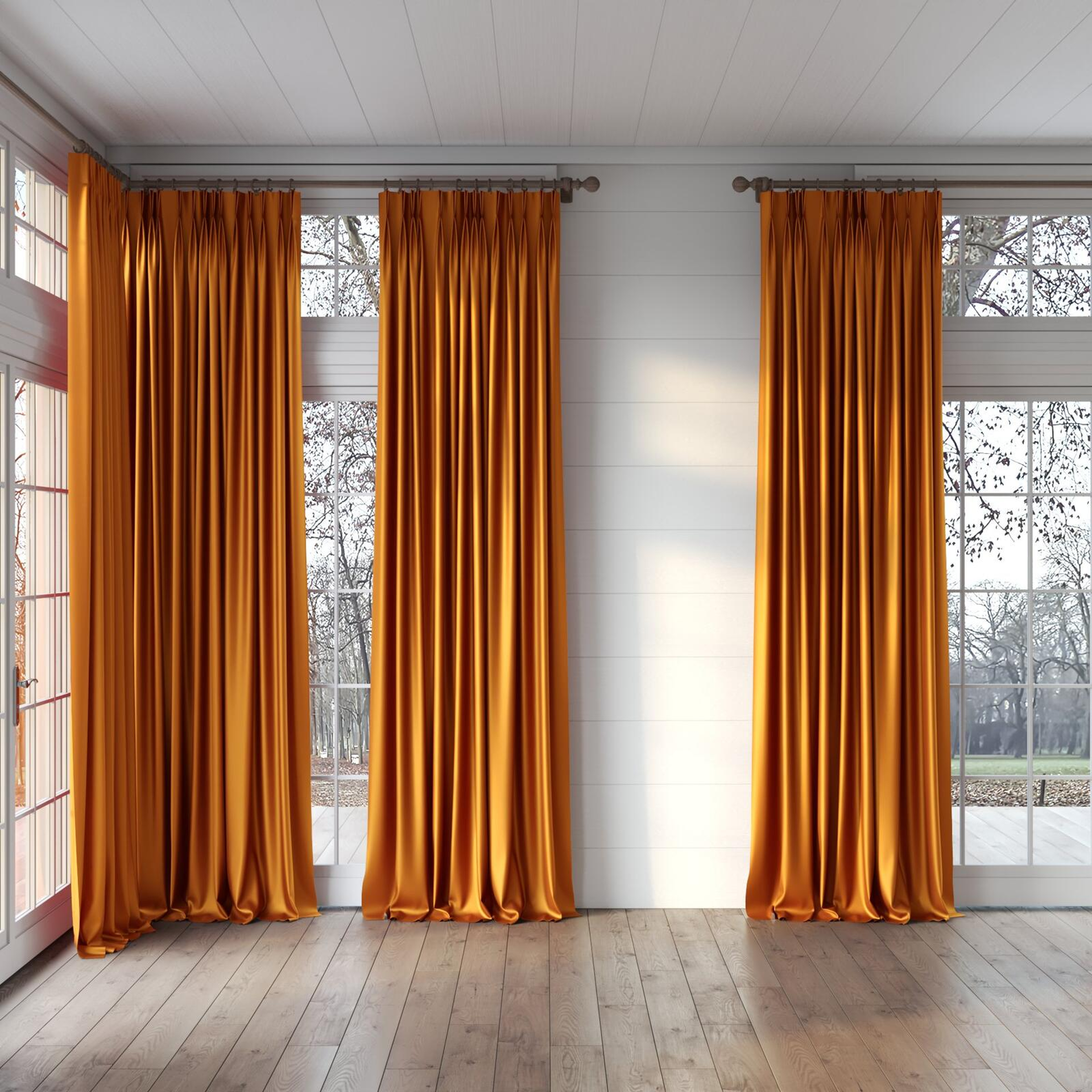Full view of Moonbeam Koi, puddled, on curtain rod