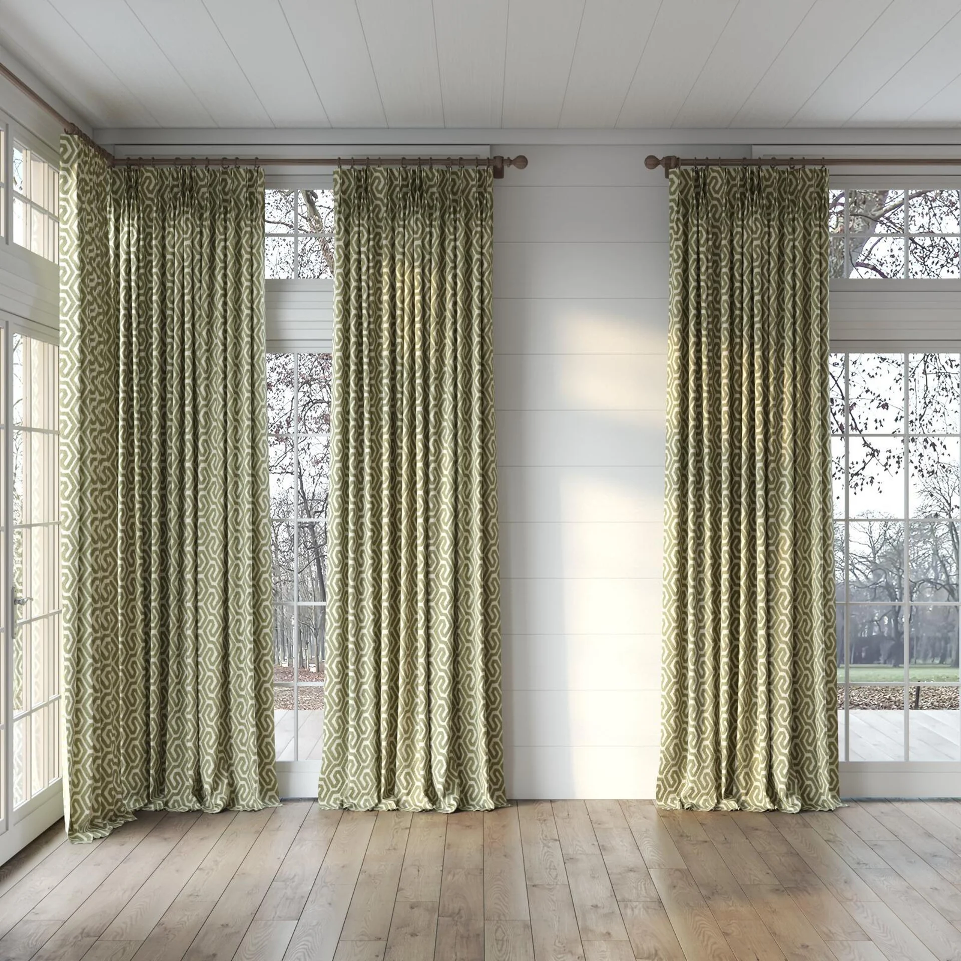 Full view of Comdeca Cactus, puddled, on curtain rod