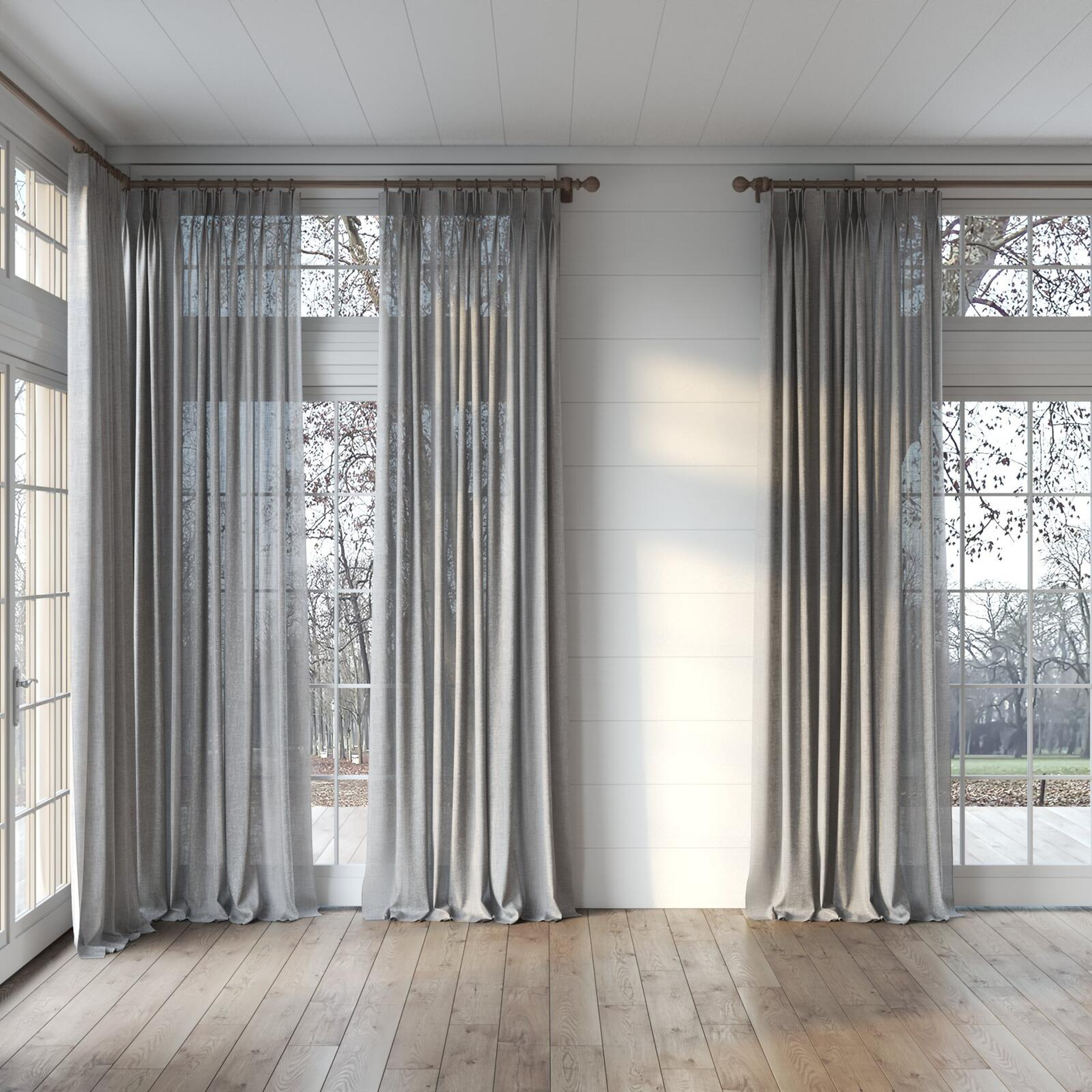 Full view of Motion Rabbit, puddled, on curtain rod