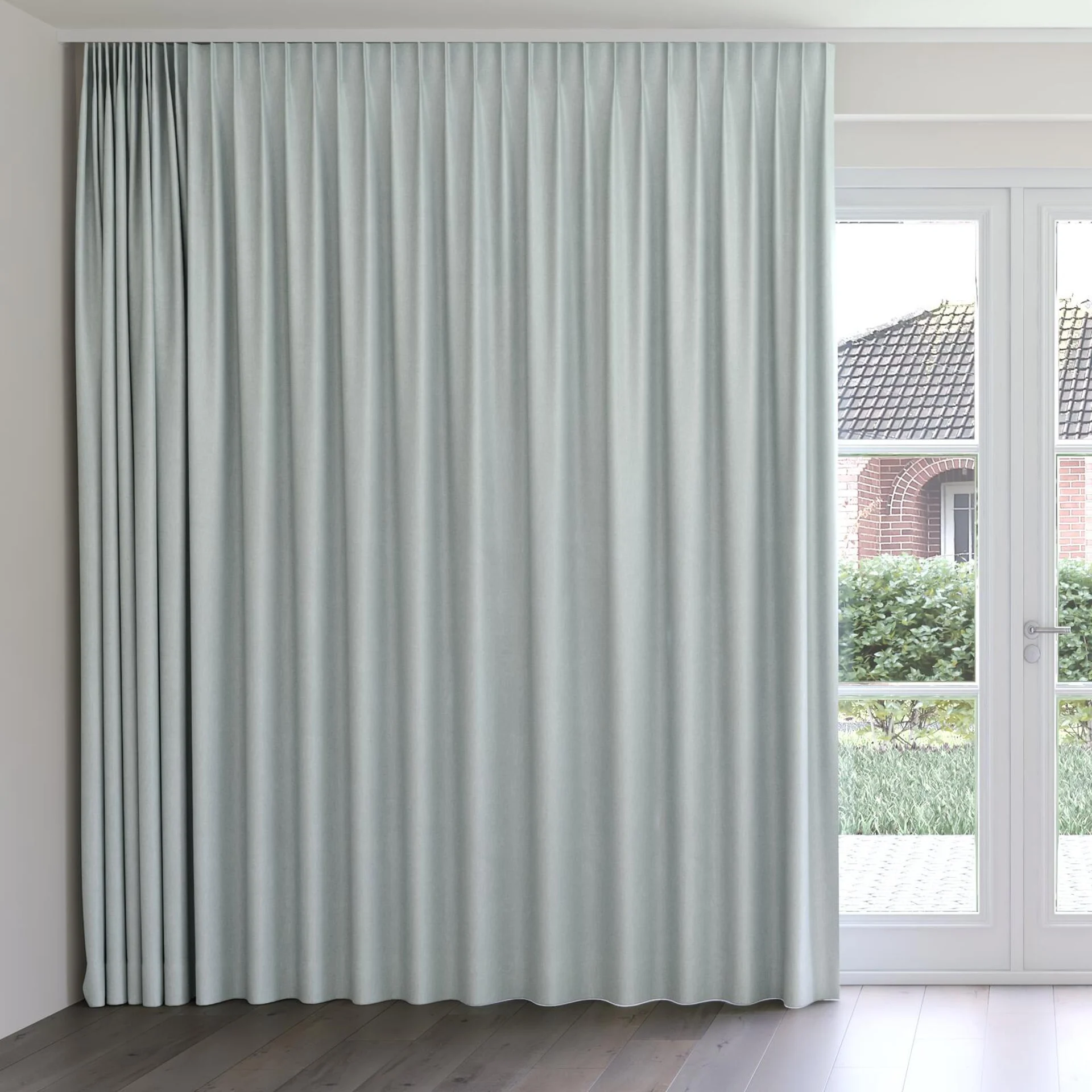 Front view of Glamour Cloud, on curtain rail