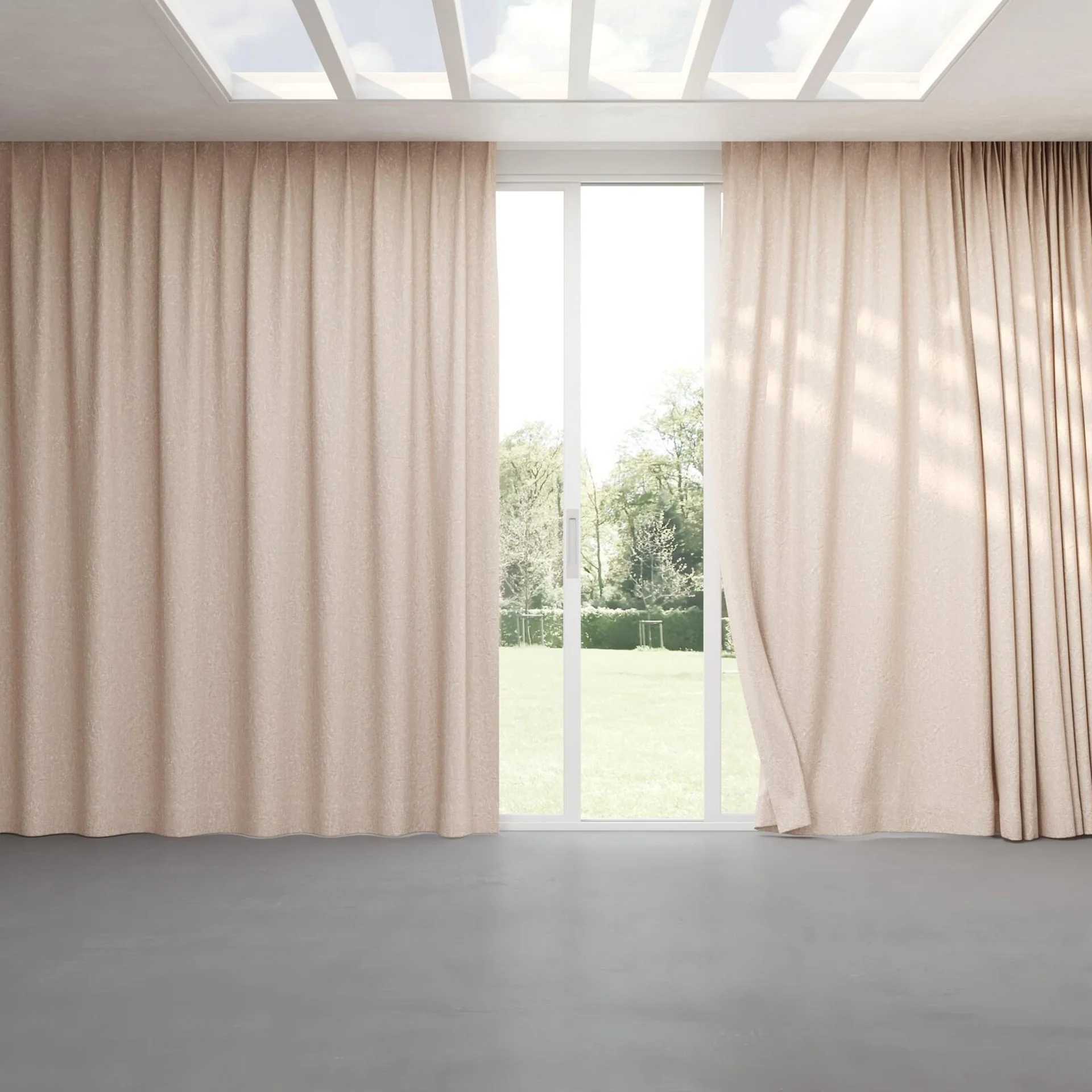 Full view of Azulejo Blush, pinch pleat