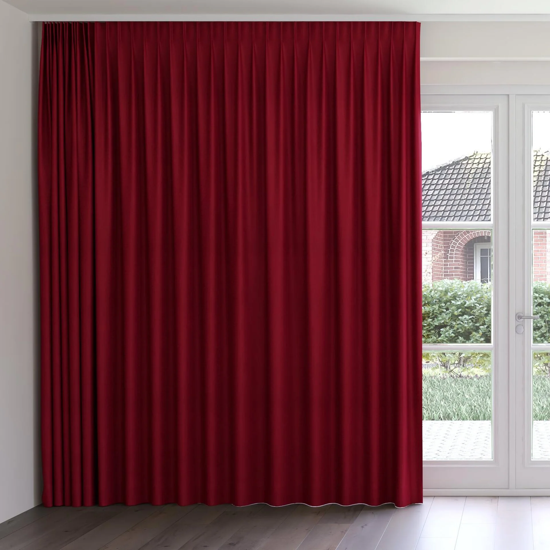 Front view of Loci Dim Out Lipstick, on curtain rail