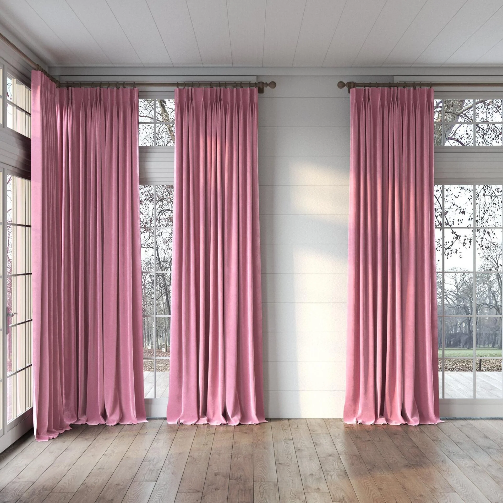 Full view of Lux Velvet Orchid 8502, puddled, on curtain rod
