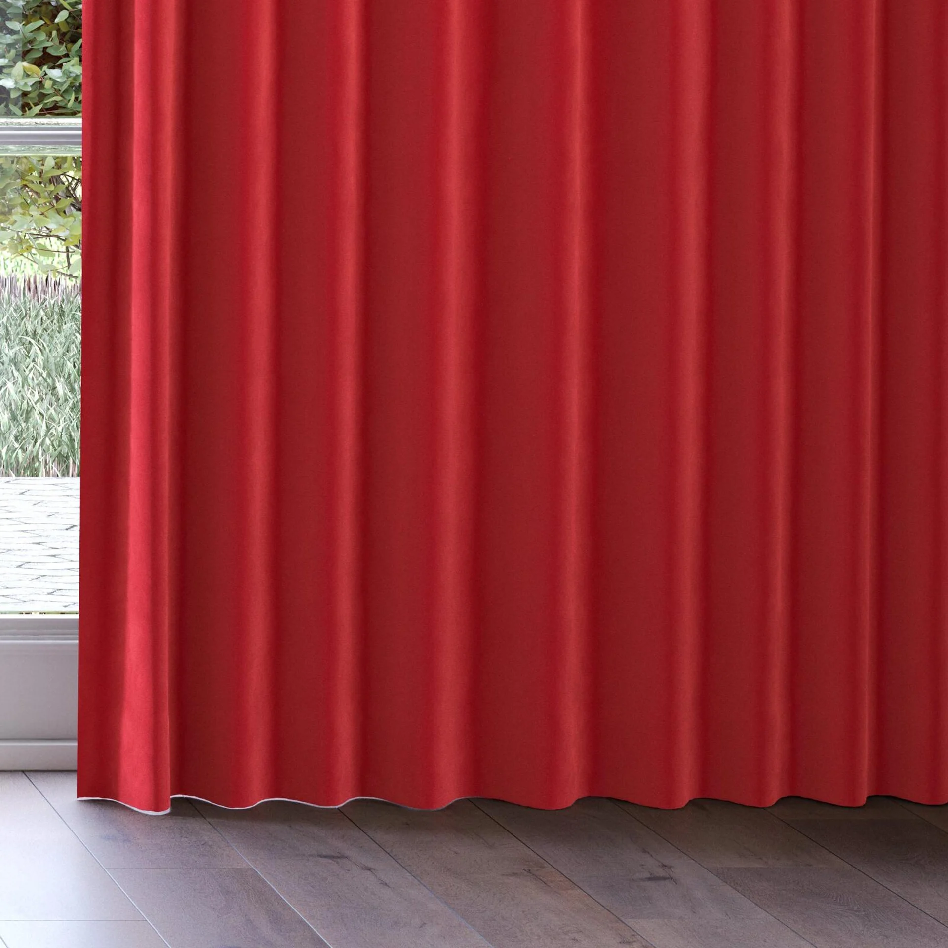 Bottom view of Verbier Scarlet, on curtain rail