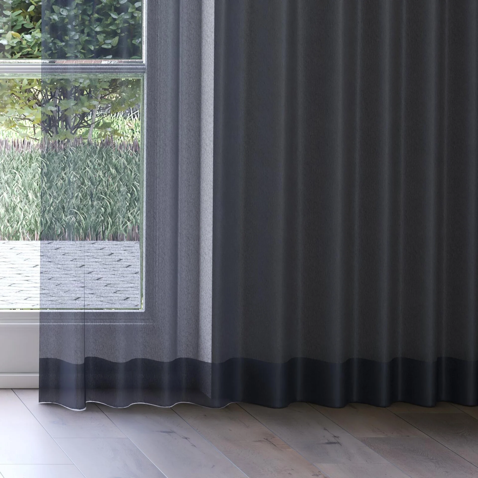 Bottom view of Malaga Onyx, on curtain rail