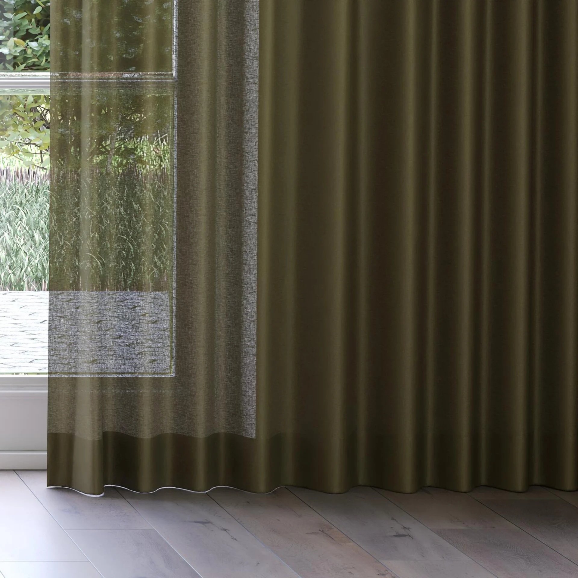 Bottom view of Laconia Air Moss, on curtain rail