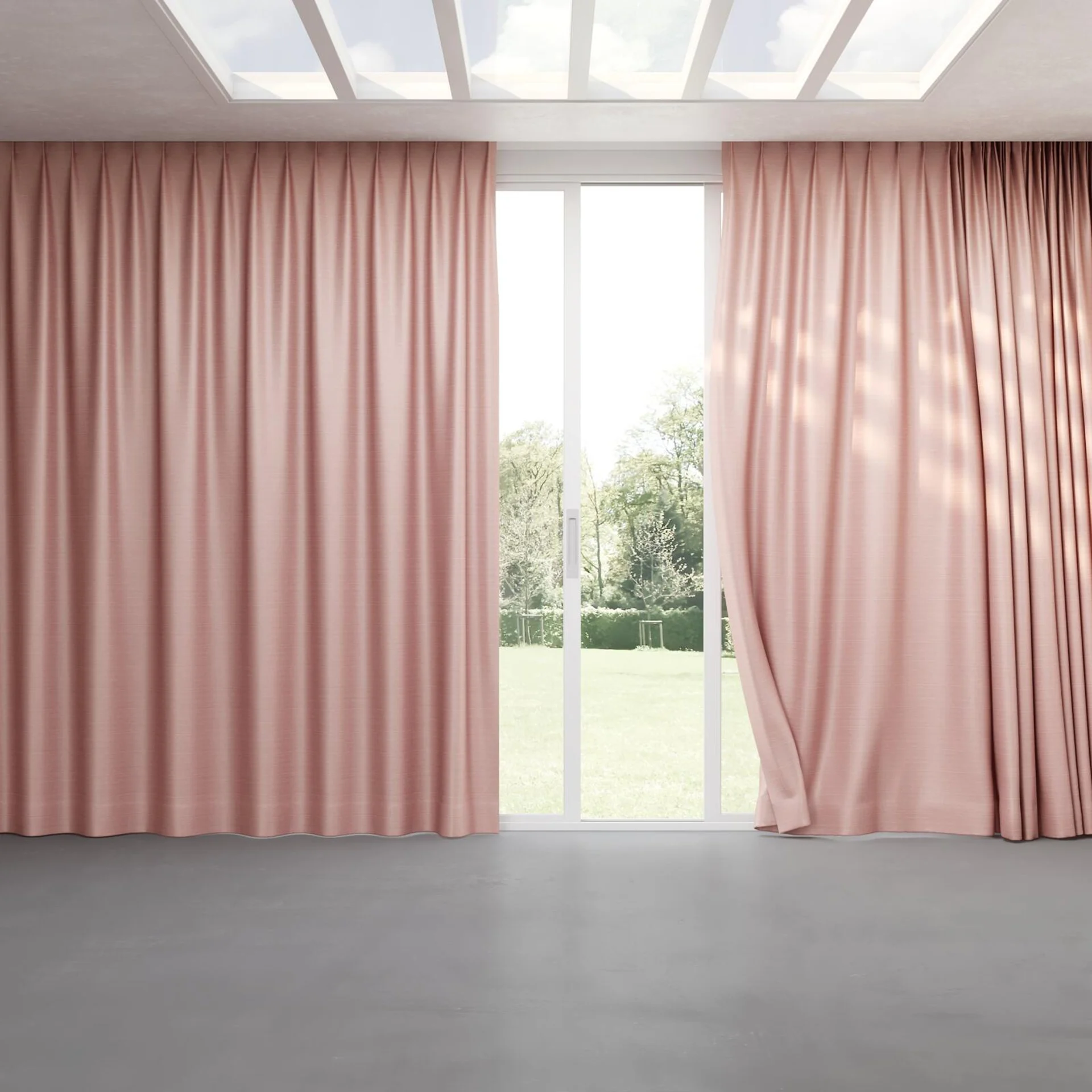 Full view of Silky Blossom, pinch pleat
