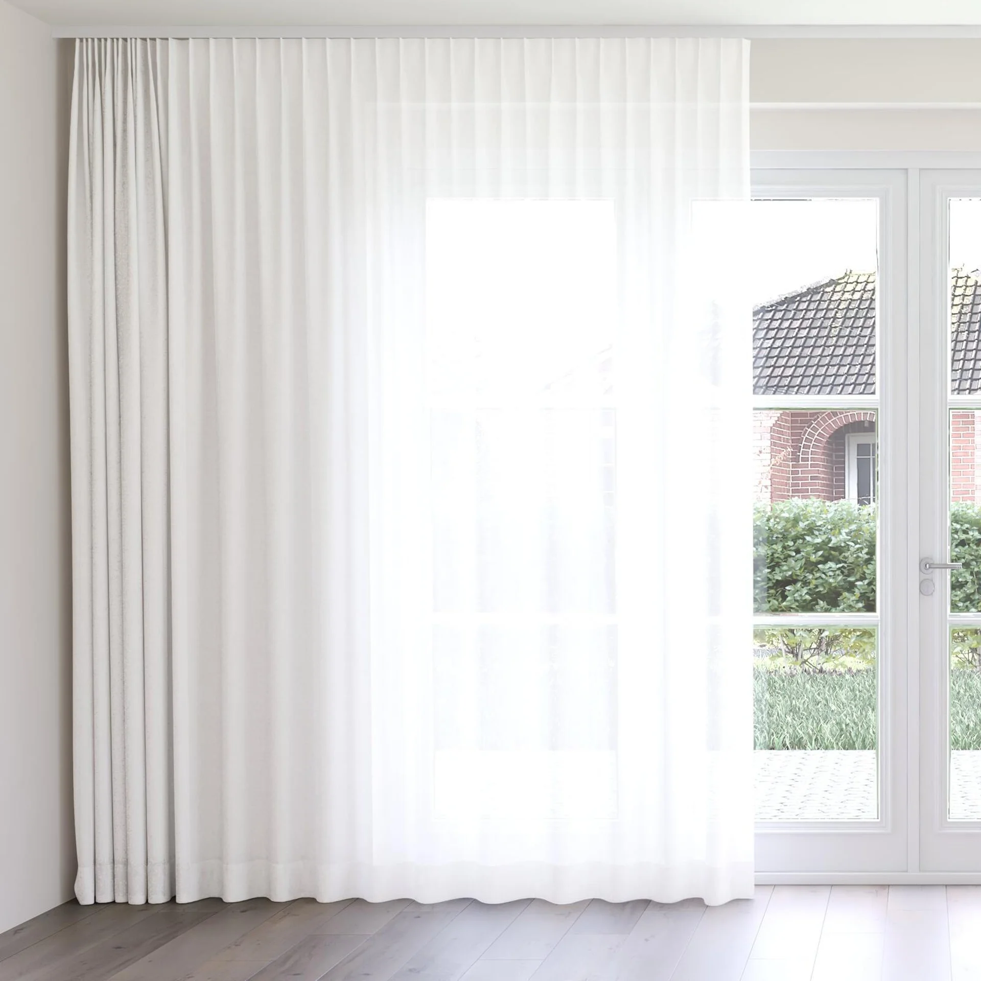 Front view of Balance Silk, on curtain rail