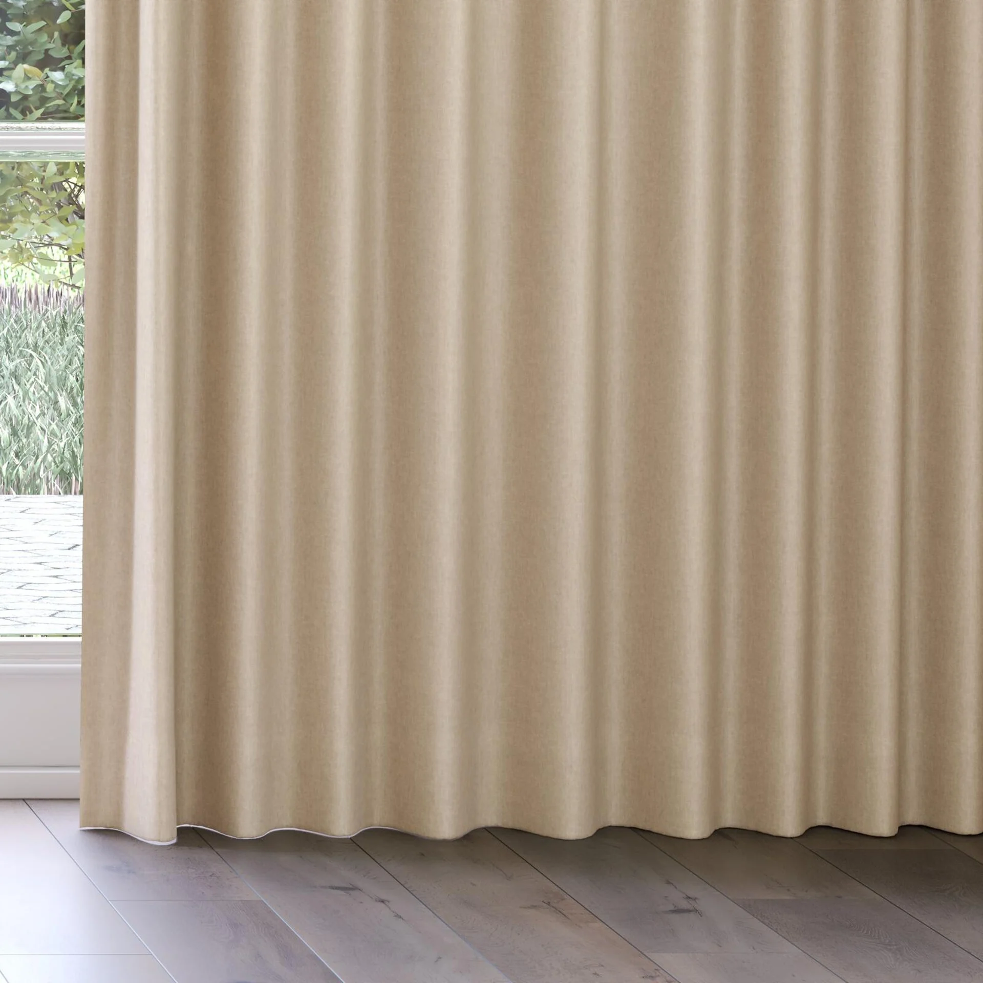 Bottom view of Hometown Putty, on curtain rail