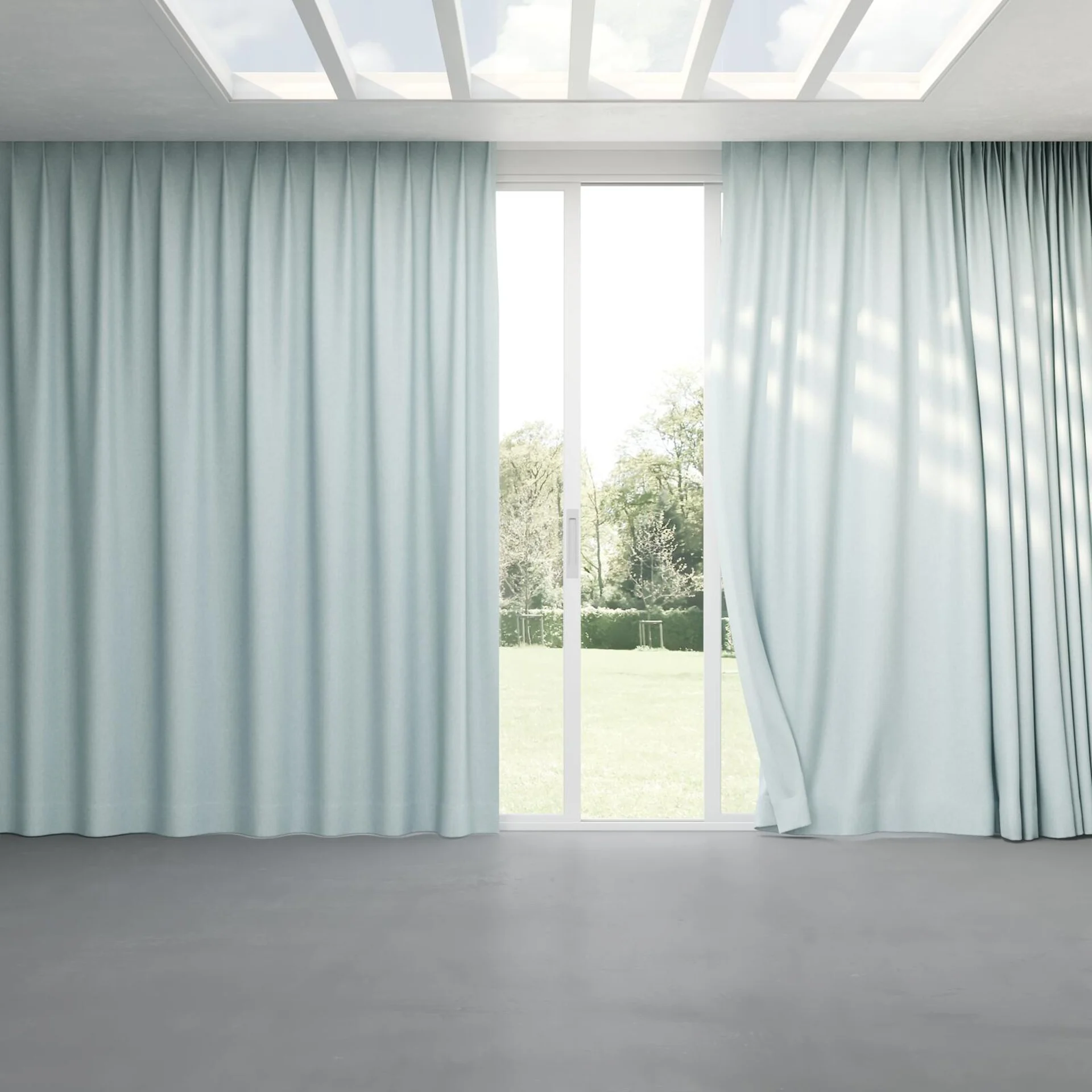 Full view of Hometown Aqua, pinch pleat