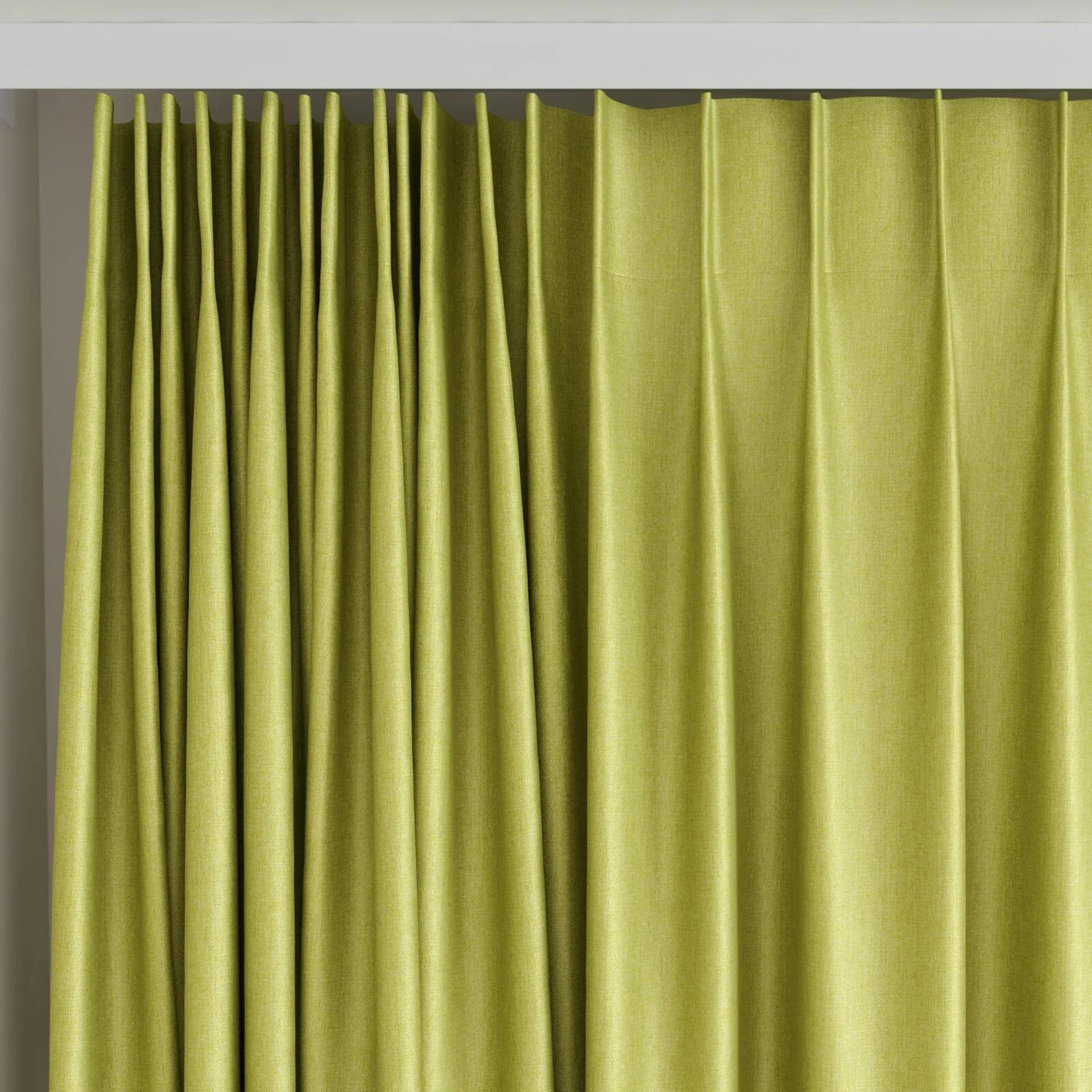 Top view of Matrix Pistachio, on curtain rail