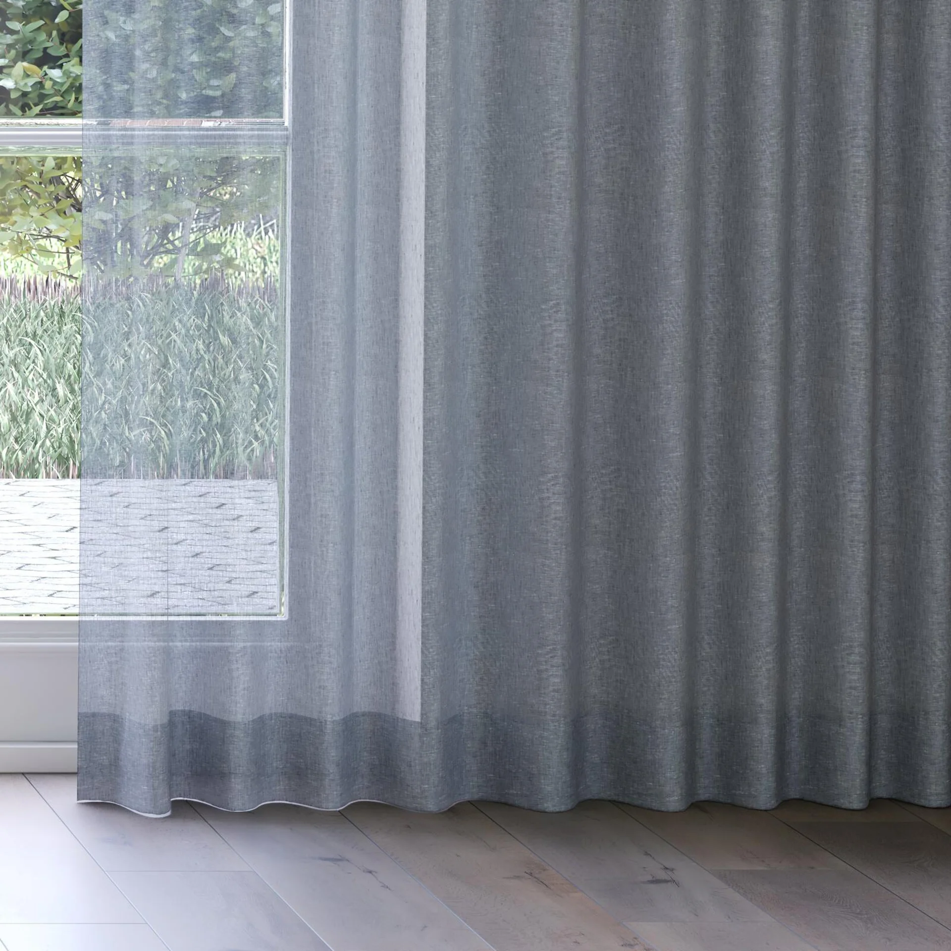 Bottom view of Gesso Lino Oceania, on curtain rail