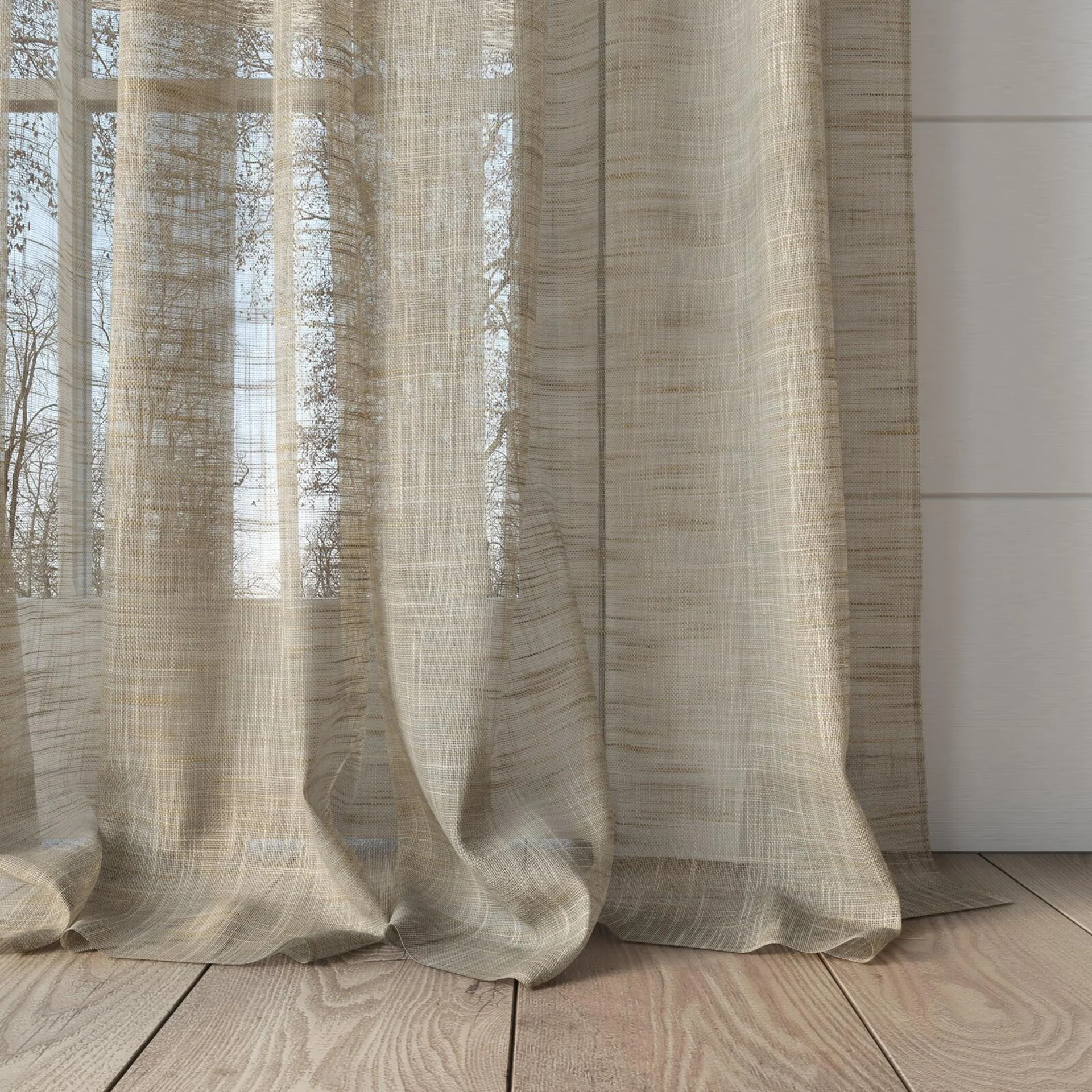 Bottom view of Jaipur Linen, puddled, on curtain rod