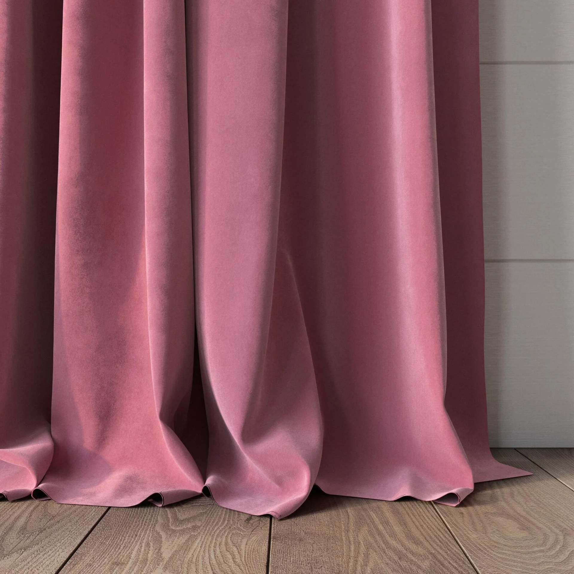 Bottom view of Lux Velvet Orchid 8502, puddled, on curtain rod